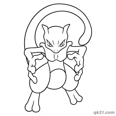 经典站立超梦简笔画涂色页 – 免费可打印简笔画涂色画