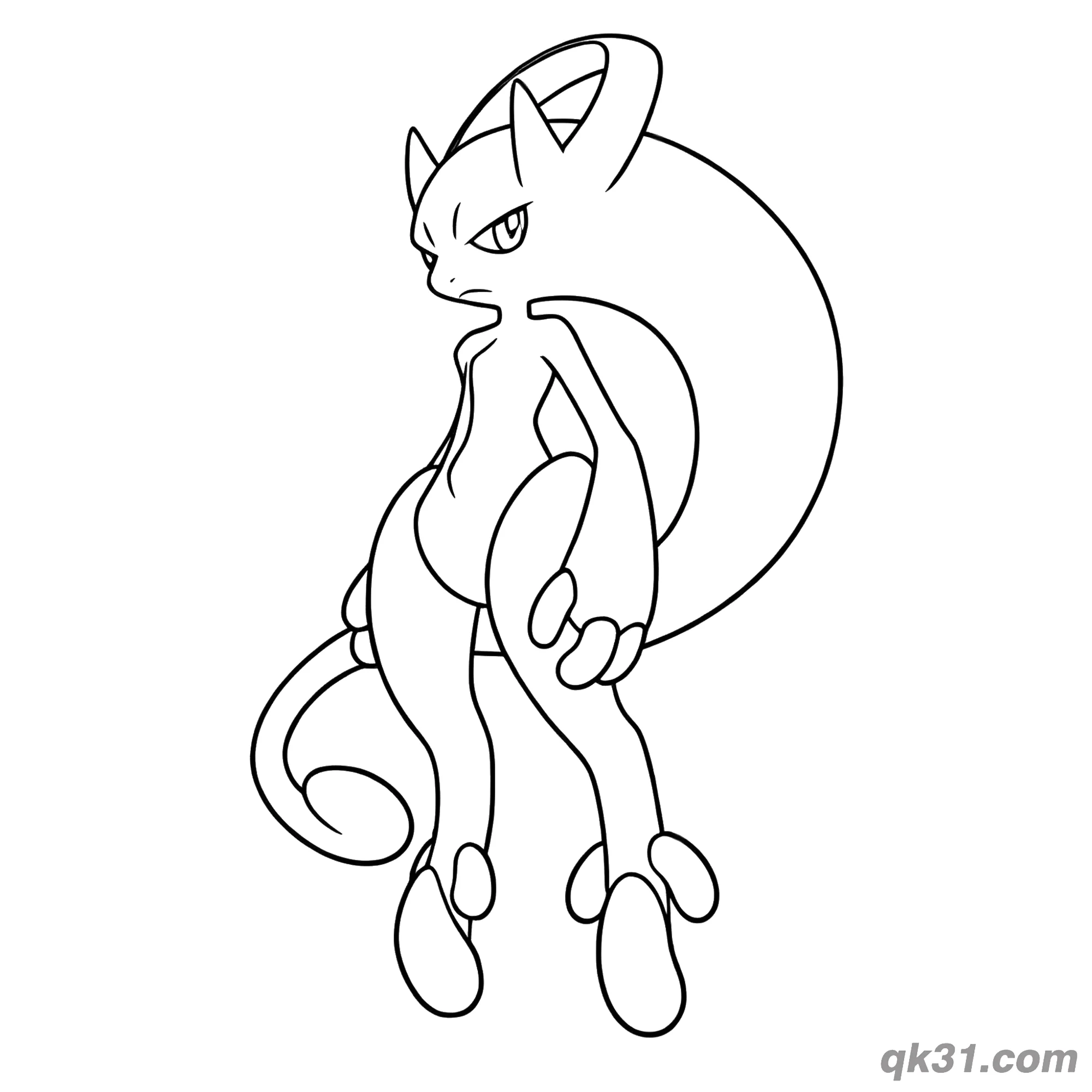 免费 超梦Y超级进化坐姿简笔画涂色页 简笔画涂色页