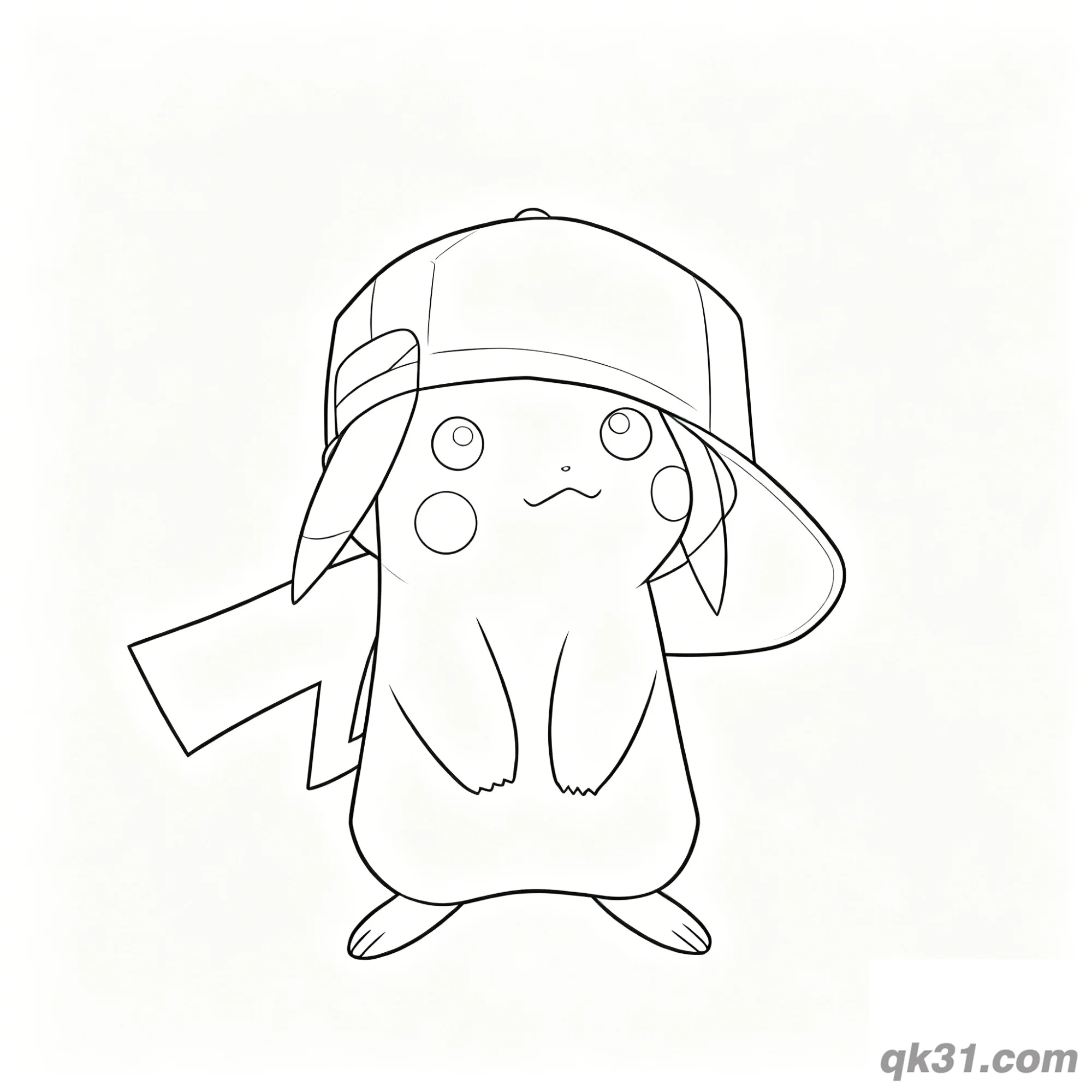 免费 戴帽子害羞皮卡丘简单简笔画涂色页 简笔画涂色页