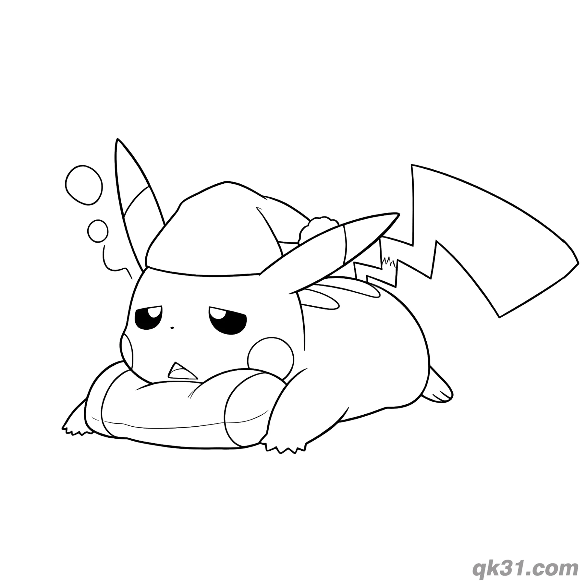 免费 困倦皮卡丘简笔画涂色页可打印PDF 简笔画涂色页
