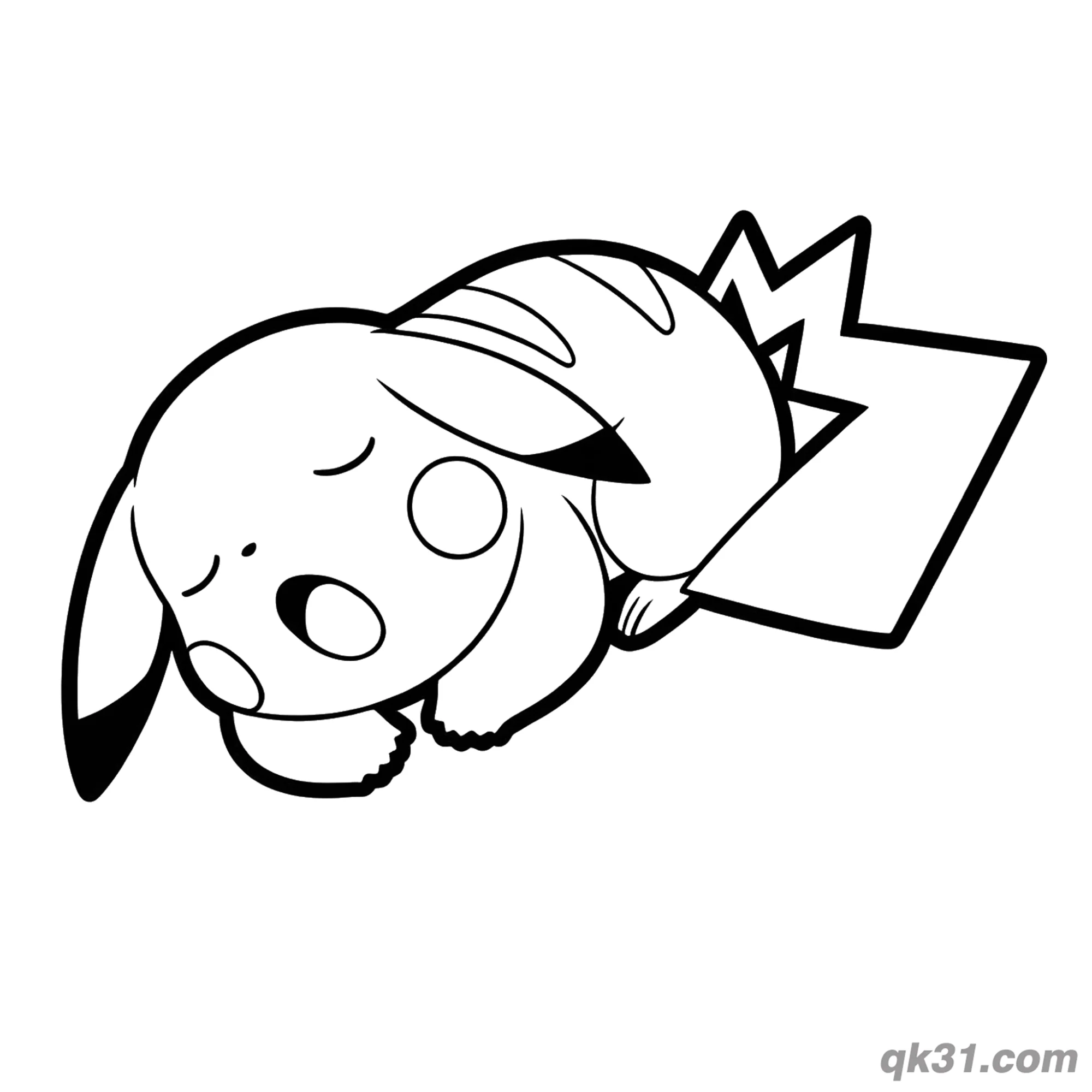 免费 困倦疲惫皮卡丘简笔画涂色页可打印PDF 简笔画涂色页