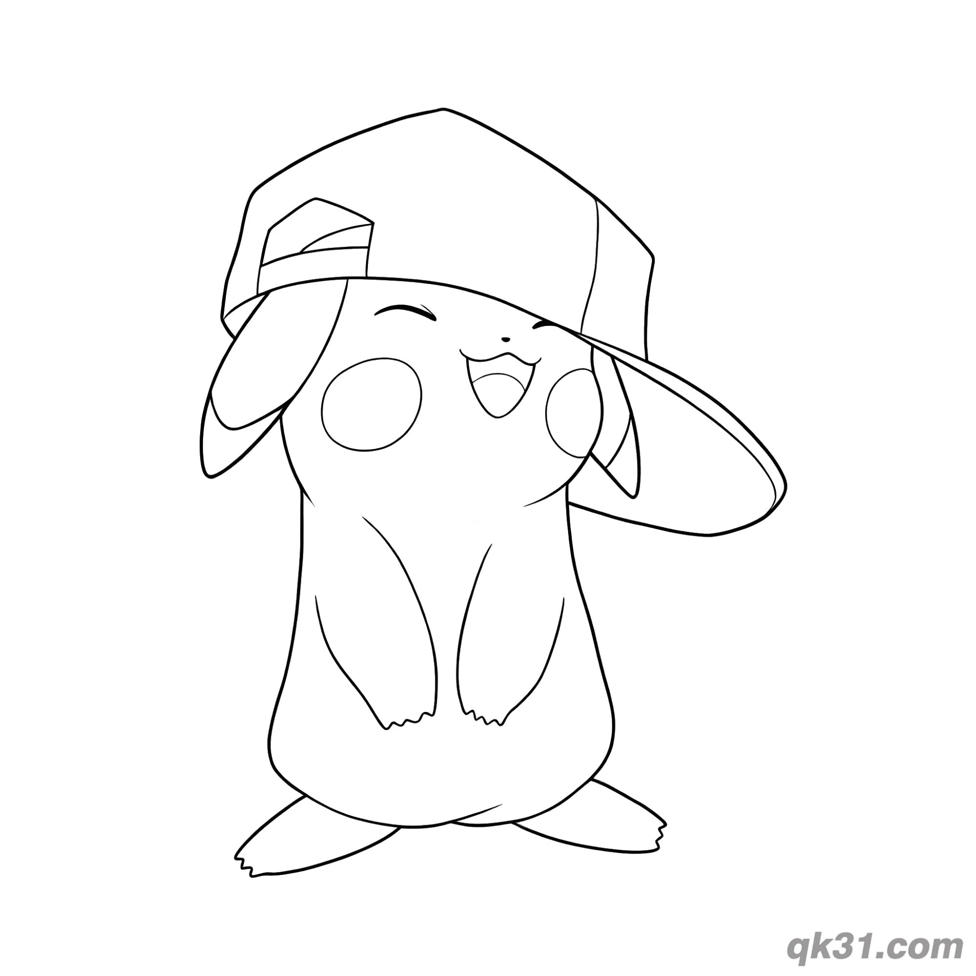 免费 戴帽子时尚皮卡丘简笔画涂色页 简笔画涂色页