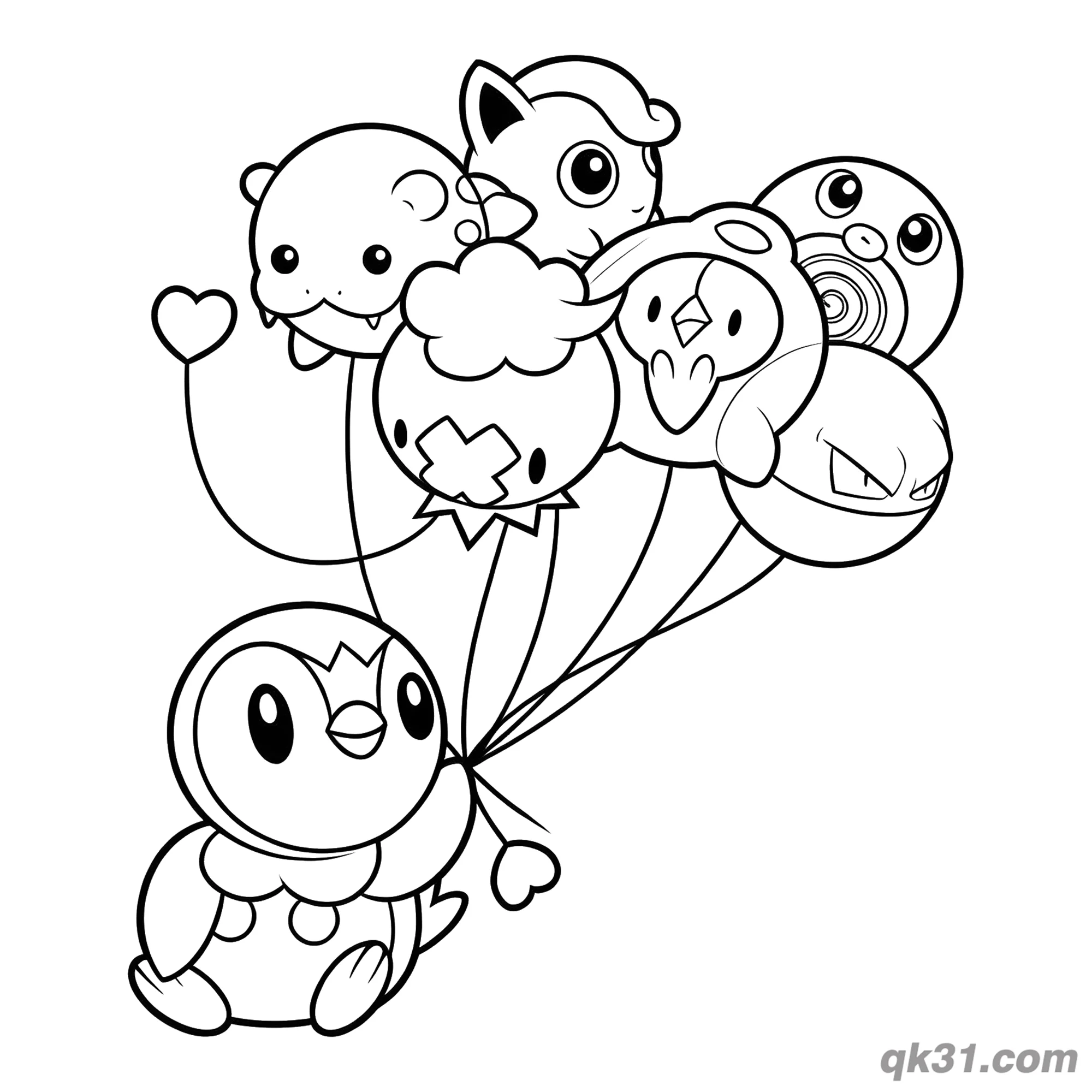 免费 波加曼拿宝可梦气球简笔画涂色页 简笔画涂色页