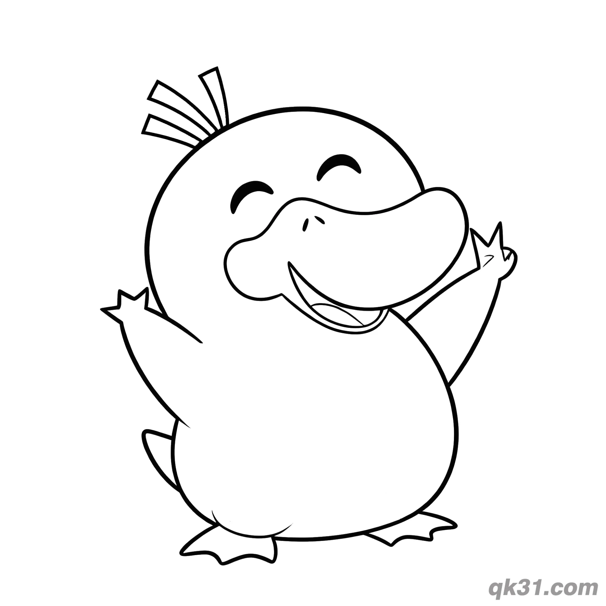 免费 可达鸭开心挥手简笔画涂色页 简笔画涂色页