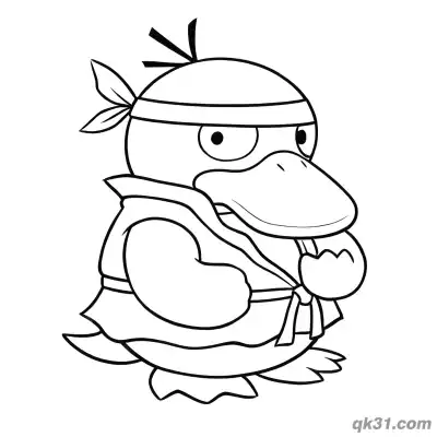 可达鸭空手道服简笔画涂色页 – 免费可打印简笔画涂色画