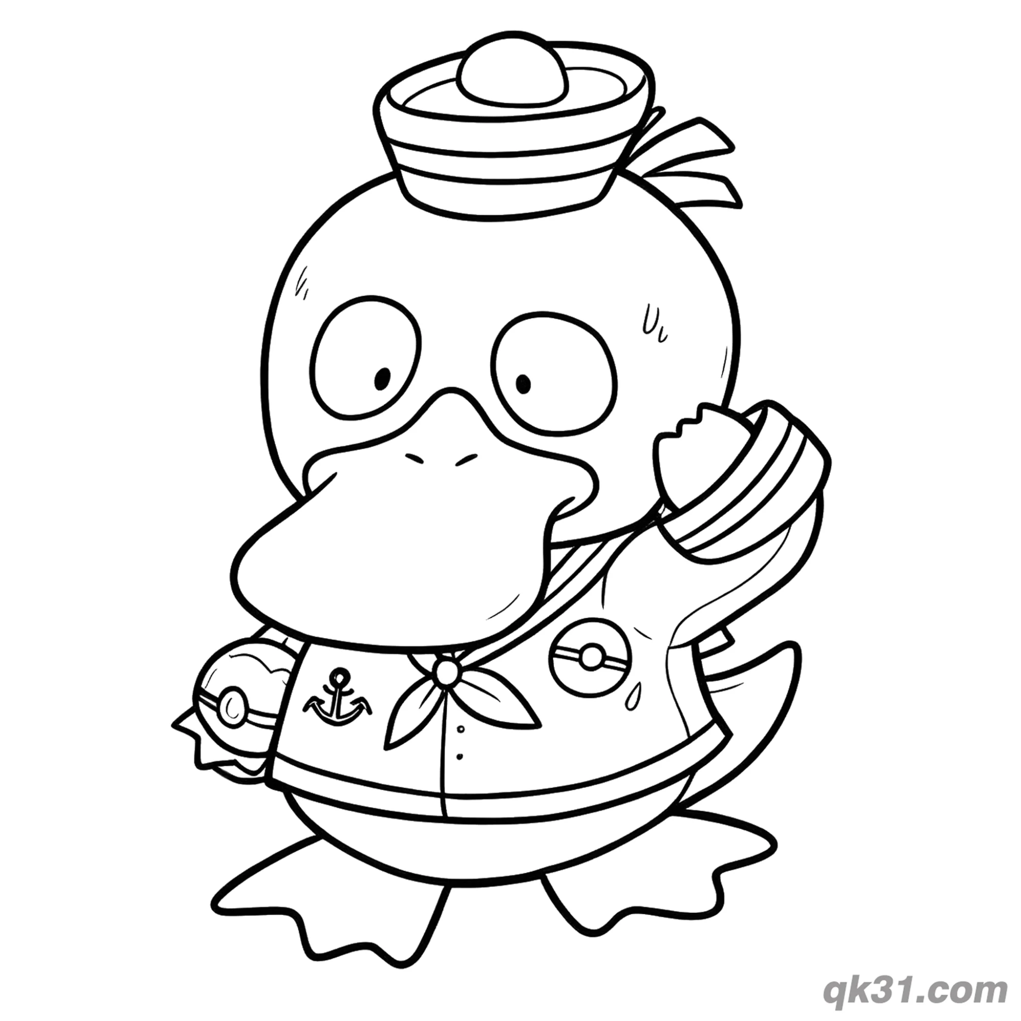 免费 可达鸭水手服敬礼简笔画涂色页 简笔画涂色页