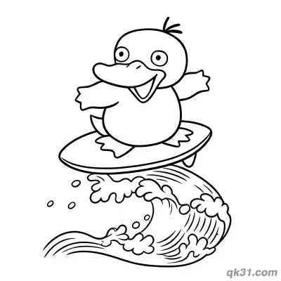 可达鸭海浪冲浪简笔画涂色页 – 免费可打印简笔画涂色画