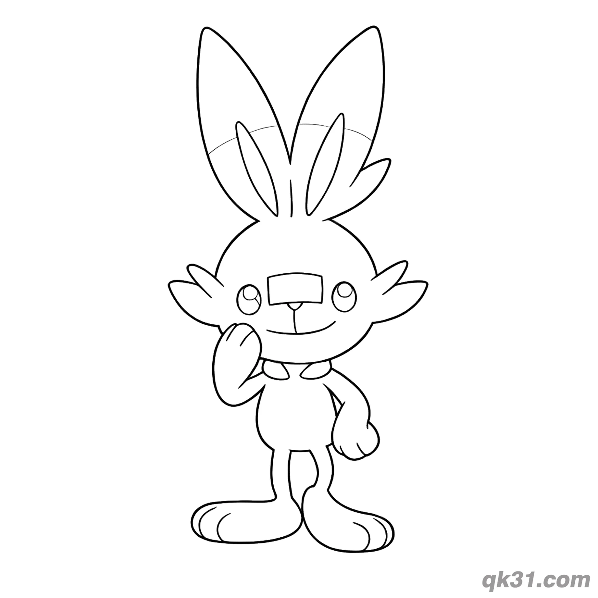 免费 炎兔儿开心站立举手简笔画涂色页 简笔画涂色页