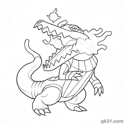 骨纹巨声鳄口中火焰喷射涂色页 – 免费可打印简笔画涂色画