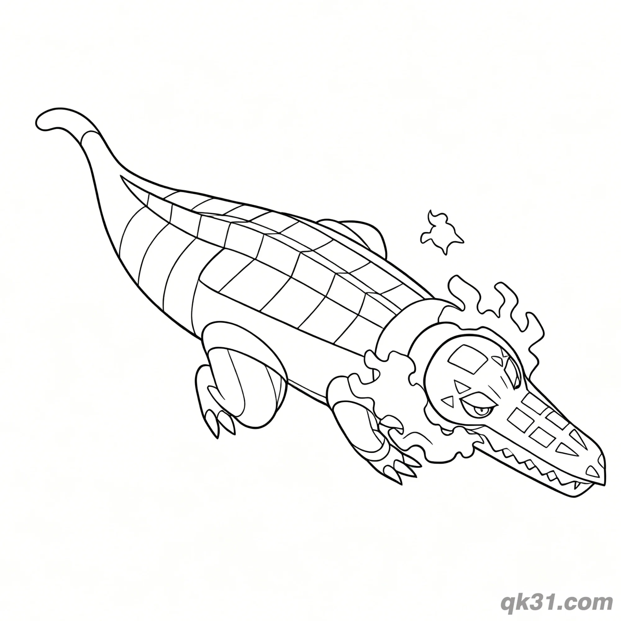 免费 骨纹巨声鳄侧身滑行涂色页 简笔画涂色页