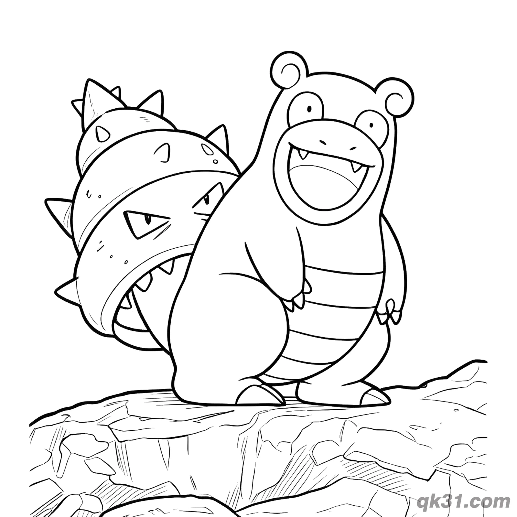 免费 呆壳兽悬崖边大笑简笔画涂色页 简笔画涂色页