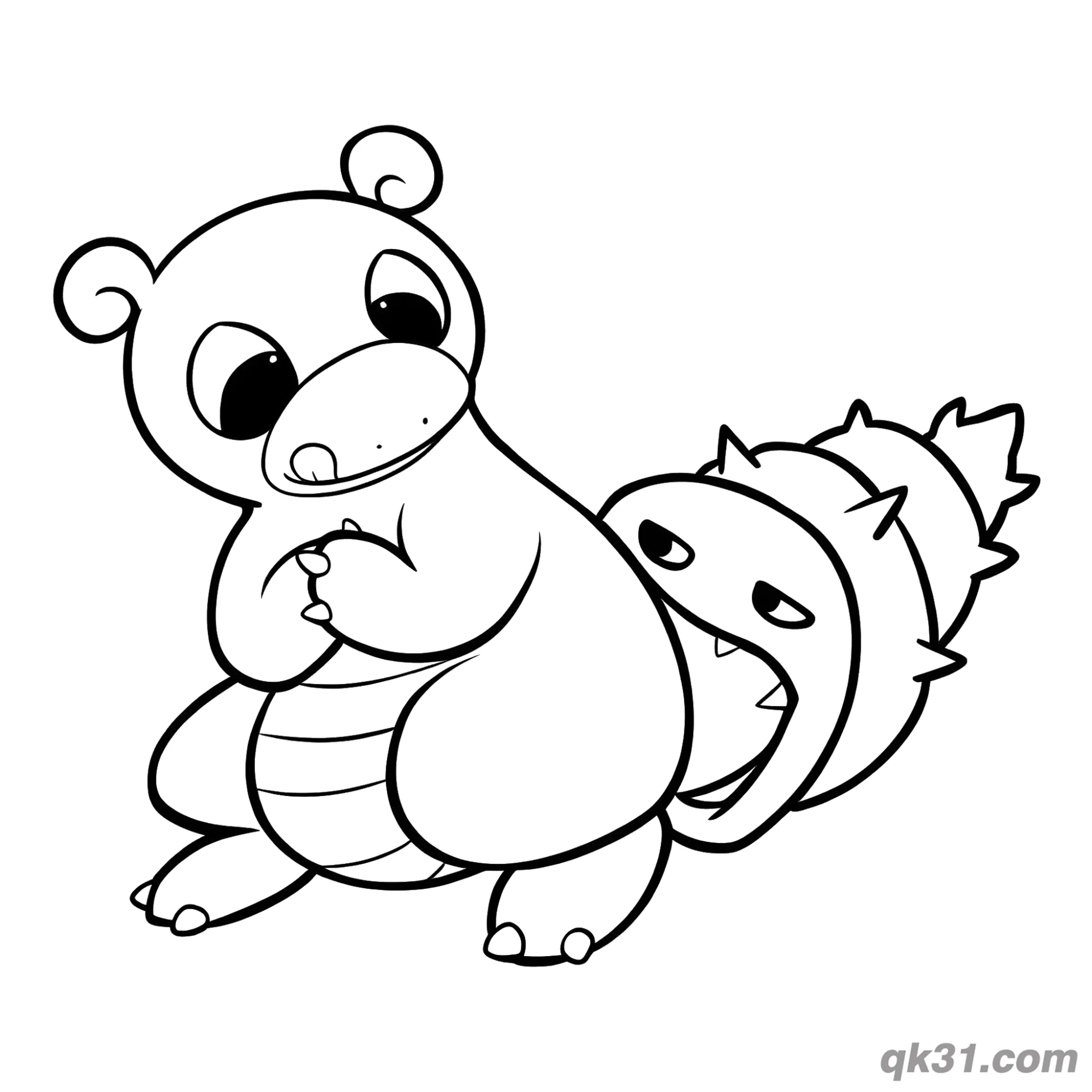 免费 呆壳兽可爱Q版素描简笔画涂色页 简笔画涂色页