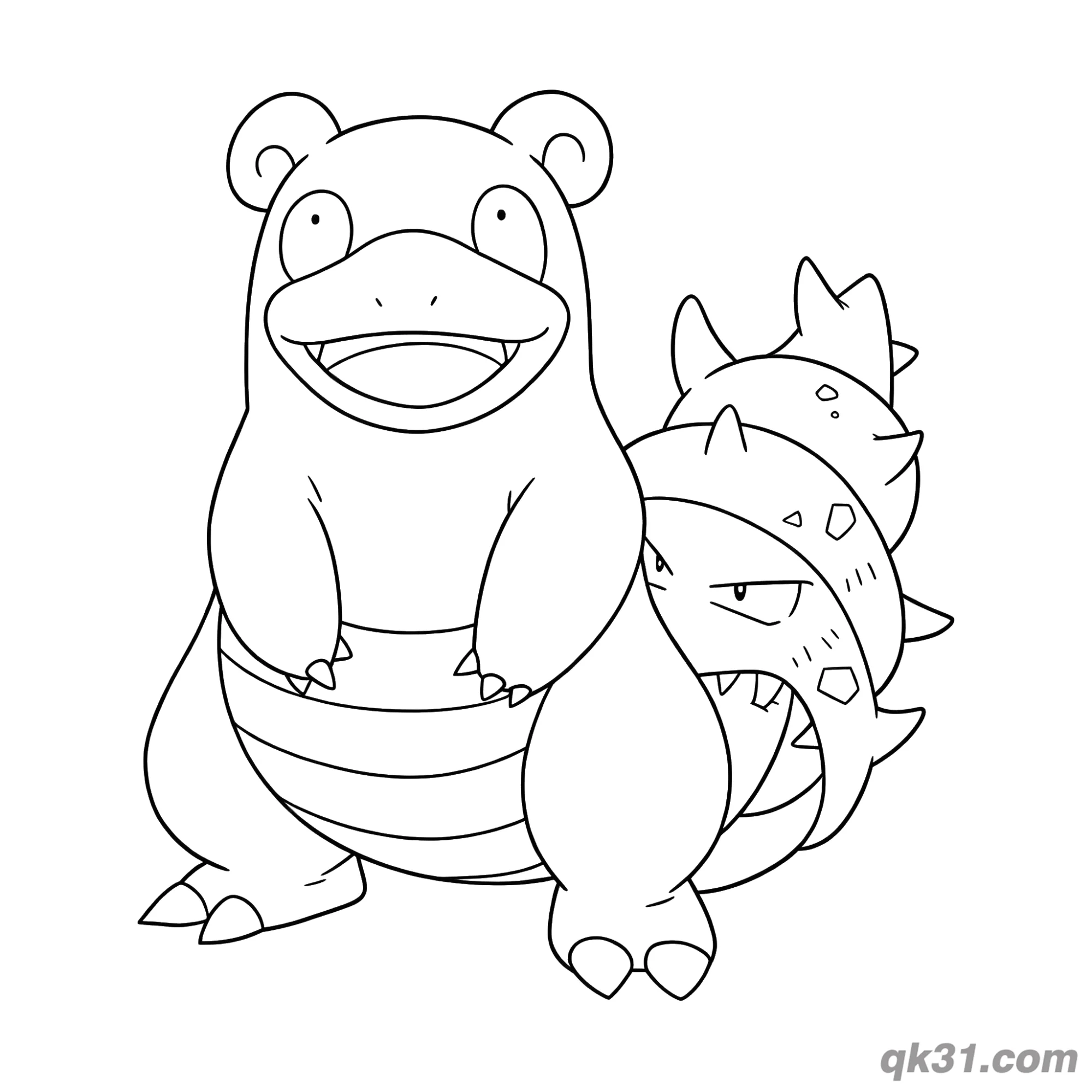 免费 呆壳兽张大嘴快乐笑简笔画涂色页 简笔画涂色页