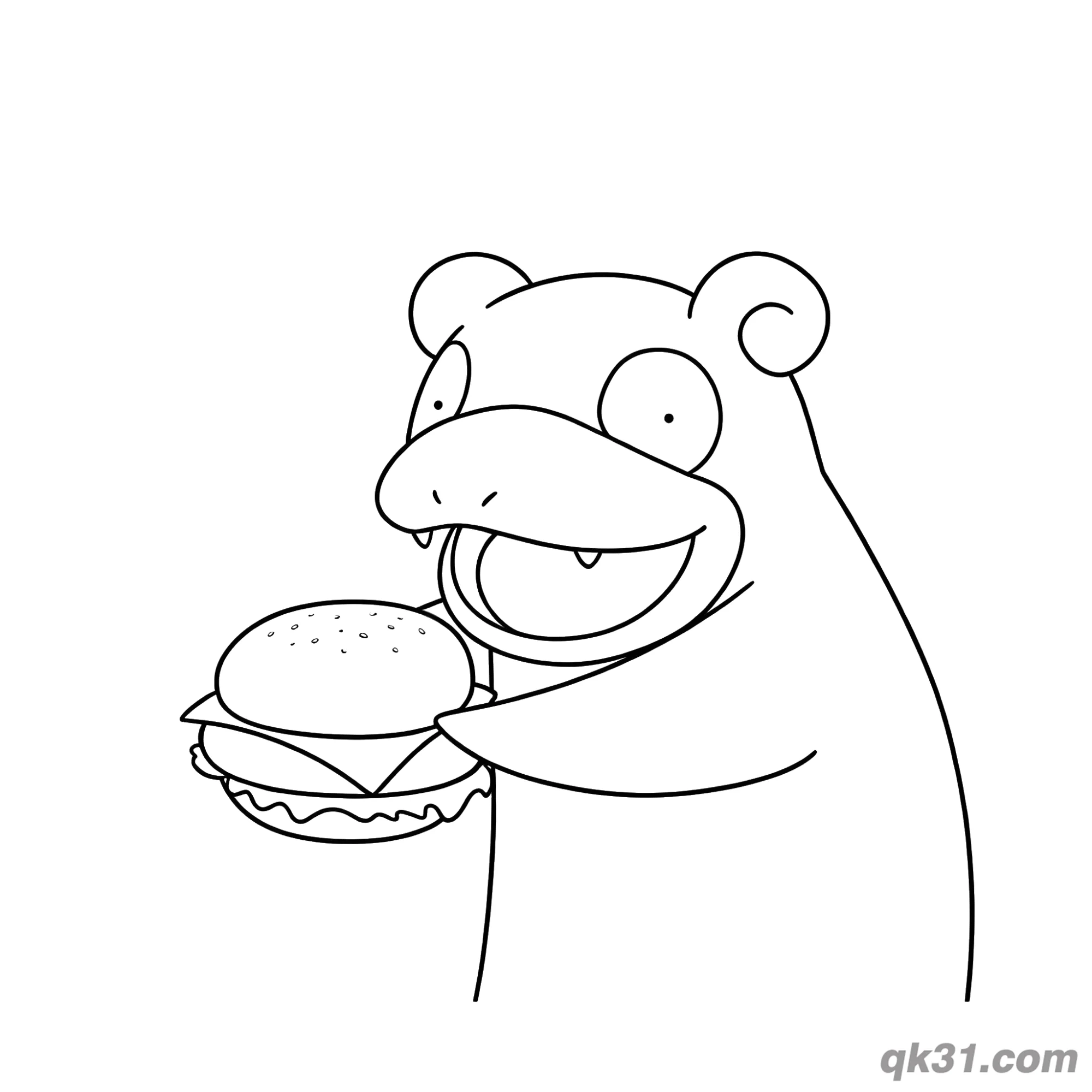 免费 呆呆兽拿汉堡半身姿势简笔画涂色页 简笔画涂色页