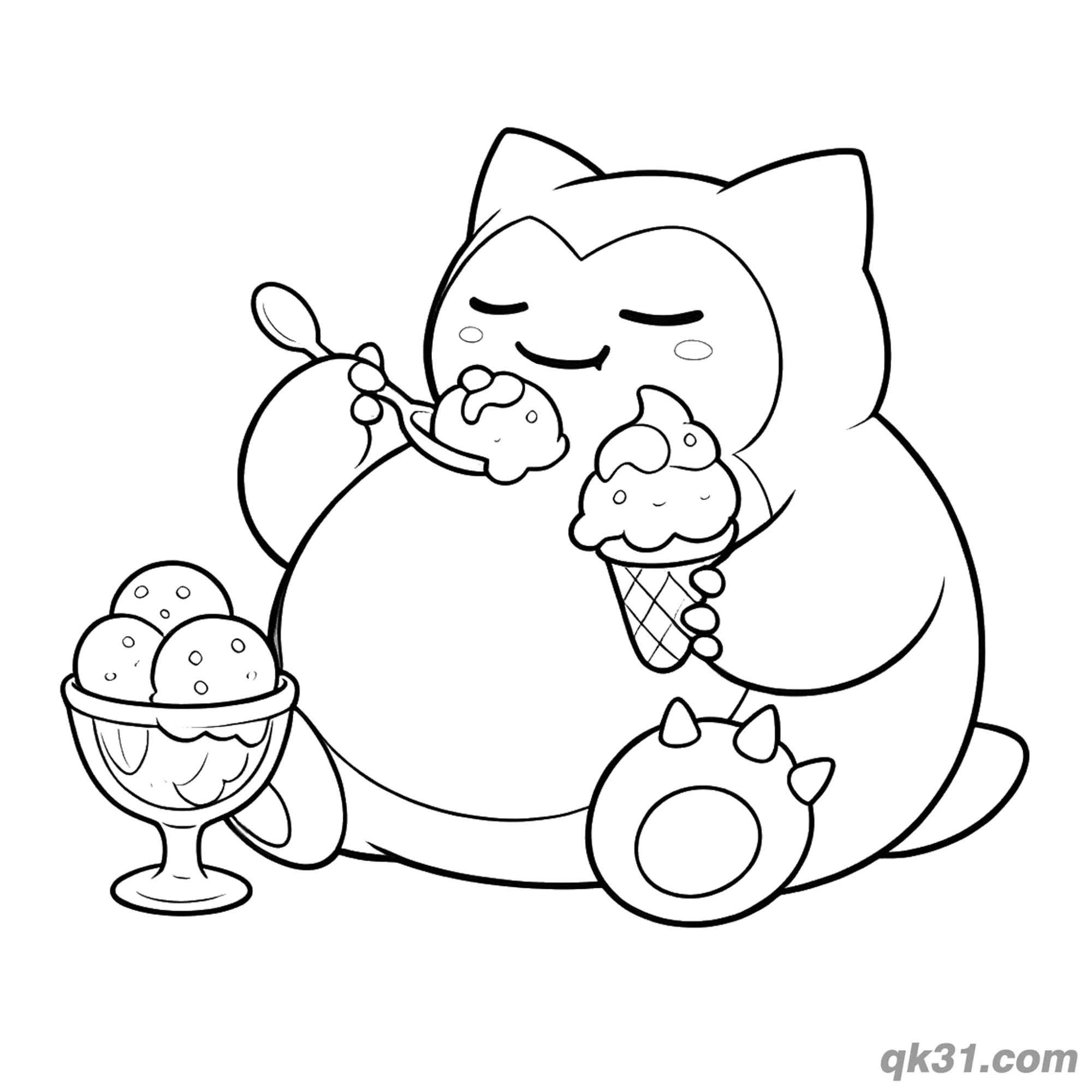 免费 吃冰淇淋的卡比兽宝可梦可打印简笔画涂色页 简笔画涂色页