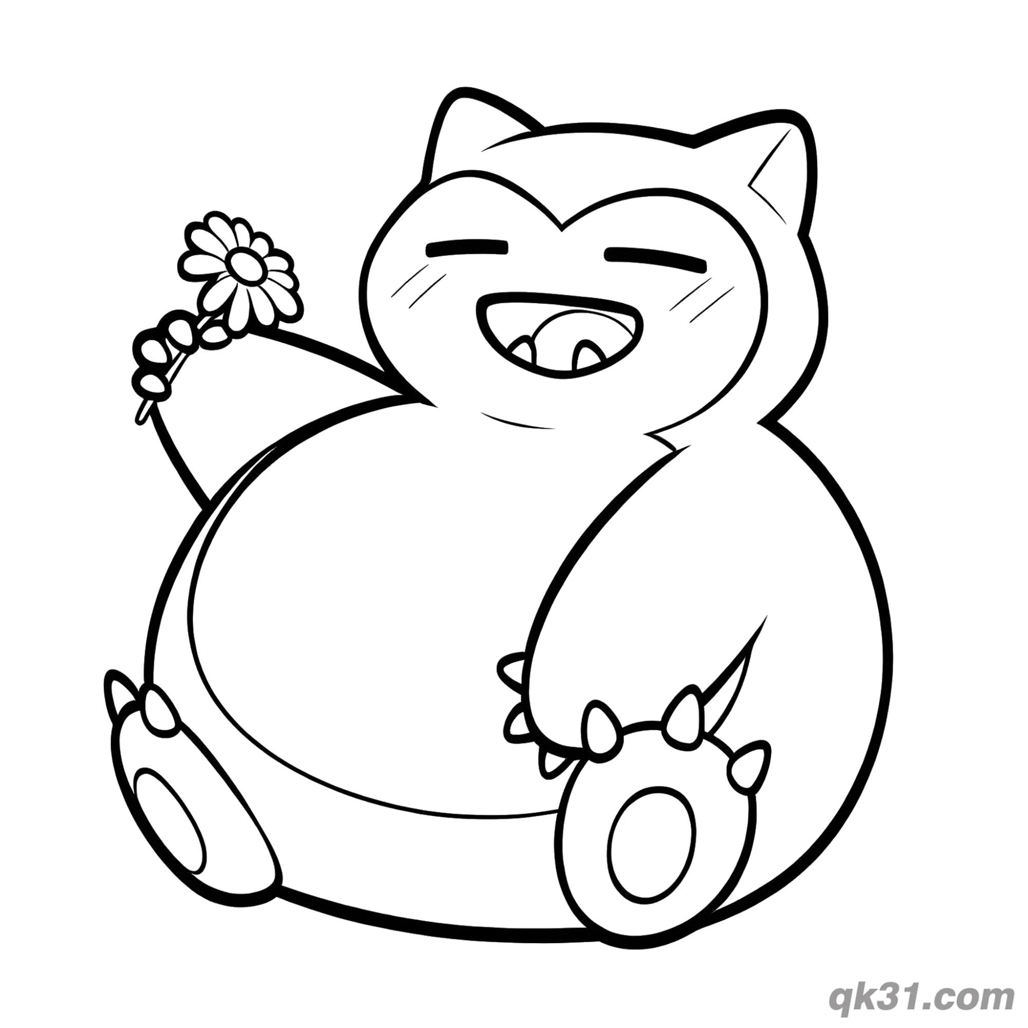 免费 拿着花的卡比兽宝可梦简笔画涂色页 简笔画涂色页