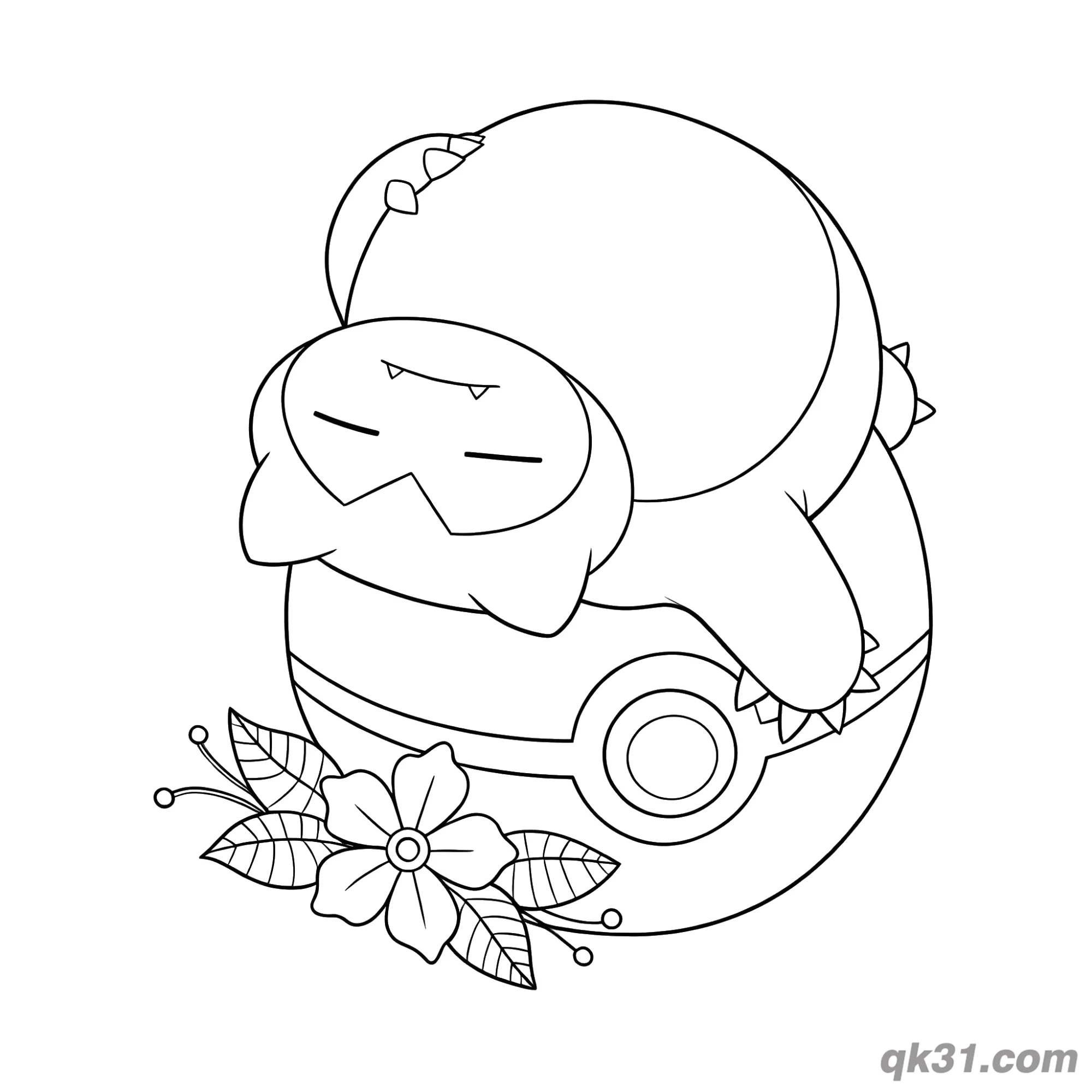 免费 坐在精灵球上的卡比兽宝可梦简笔画涂色页 简笔画涂色页