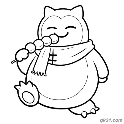 戴围巾吃糖葫芦的卡比兽宝可梦可打印简笔画涂色页 – 免费可打印简笔画涂色画