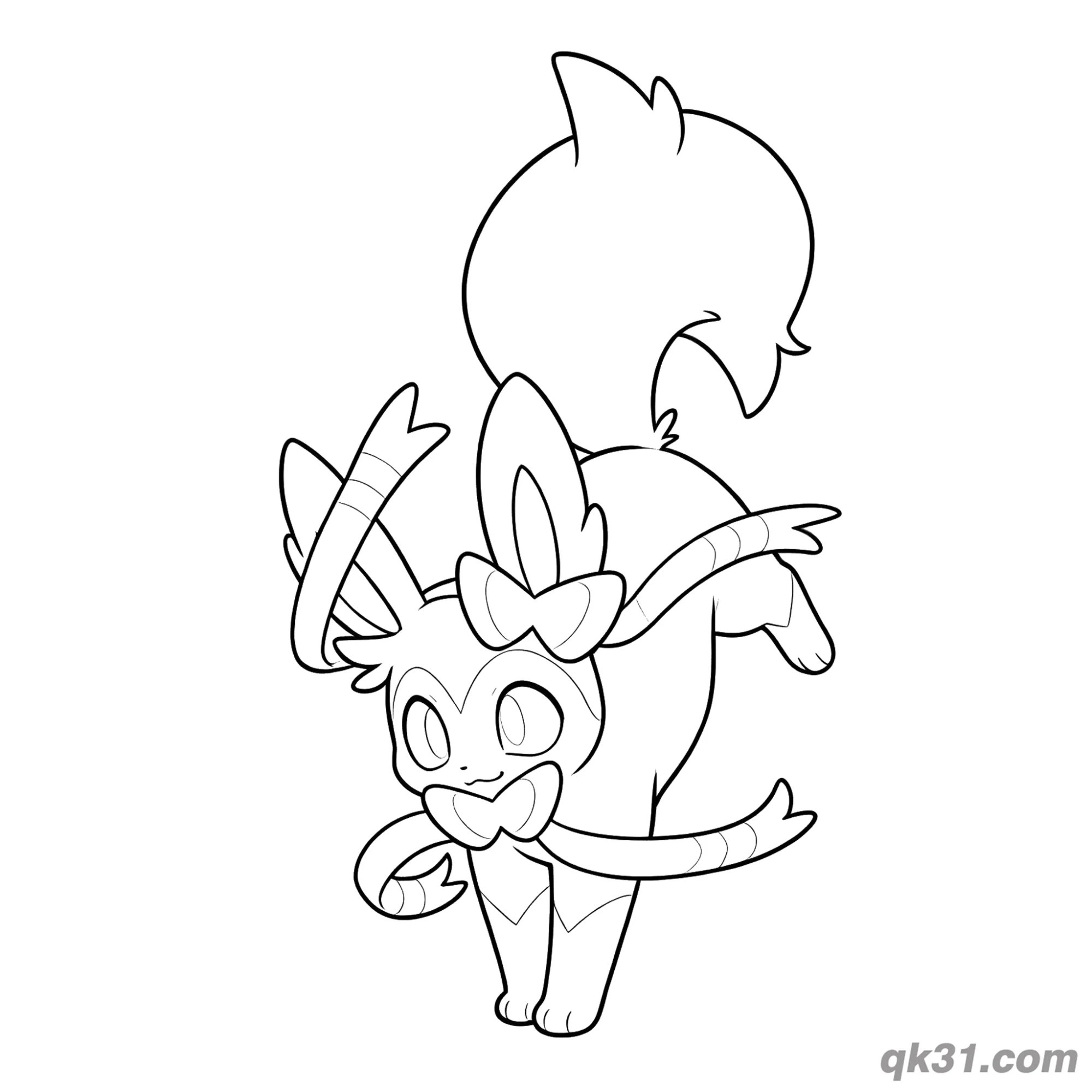 免费 仙子伊布开心端正坐姿简笔画涂色页 简笔画涂色页