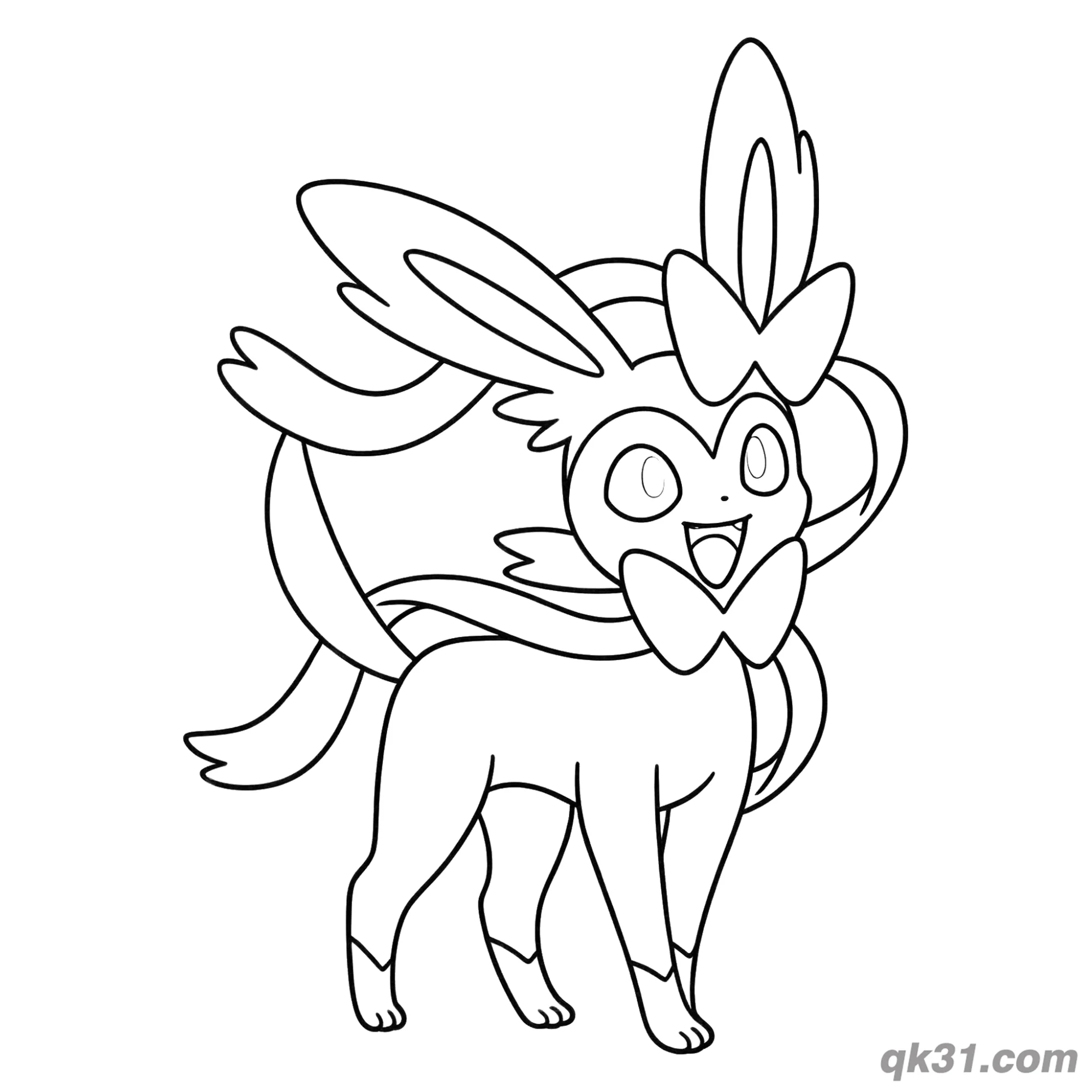 免费 仙子伊布甜美微笑坐姿简笔画涂色页 简笔画涂色页