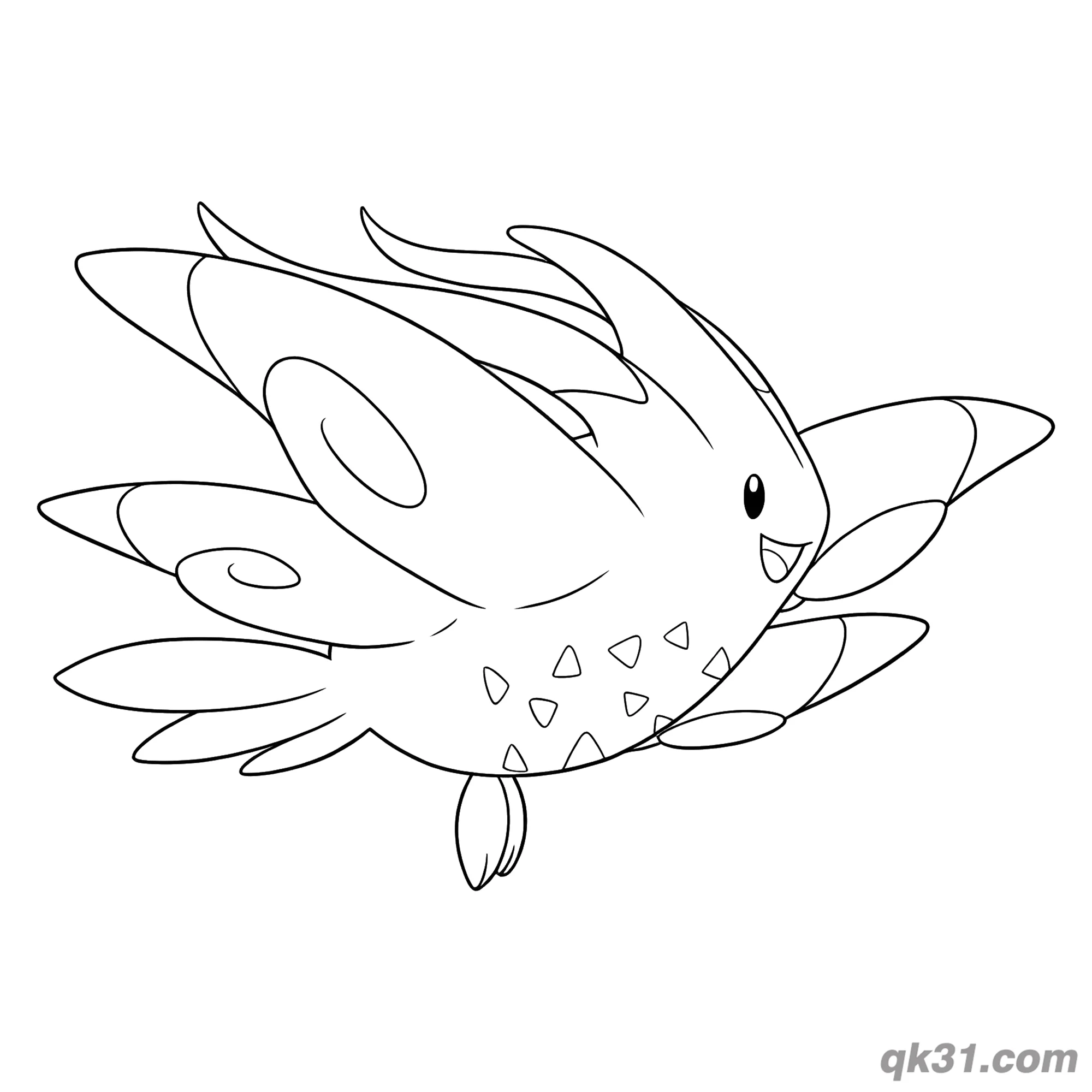 免费 优雅多层羽翼波克基斯简笔画涂色页 简笔画涂色页
