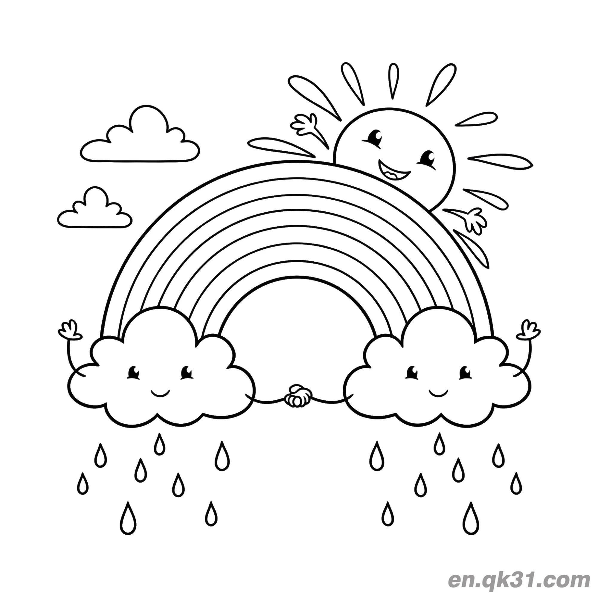 免费 卡通彩虹与雨云涂色页 简笔画涂色页