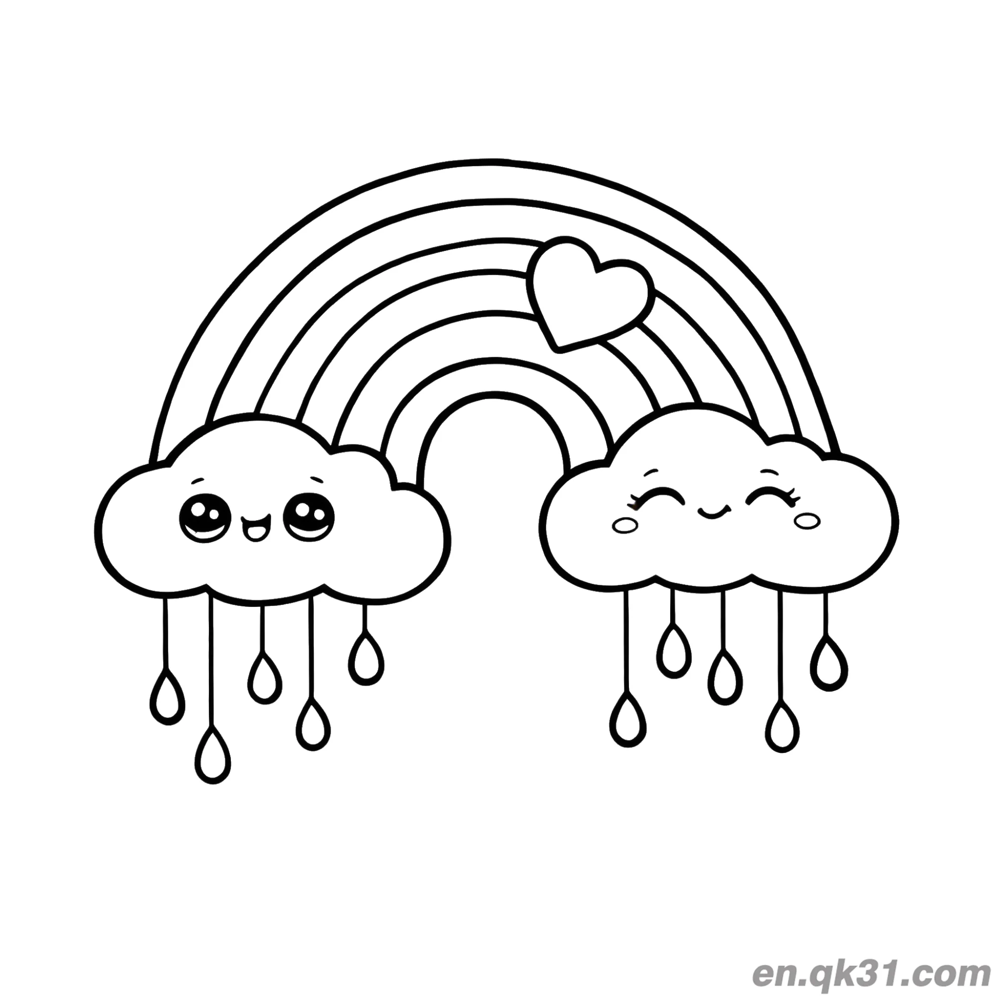 免费 可爱彩虹与雨云涂色页 简笔画涂色页