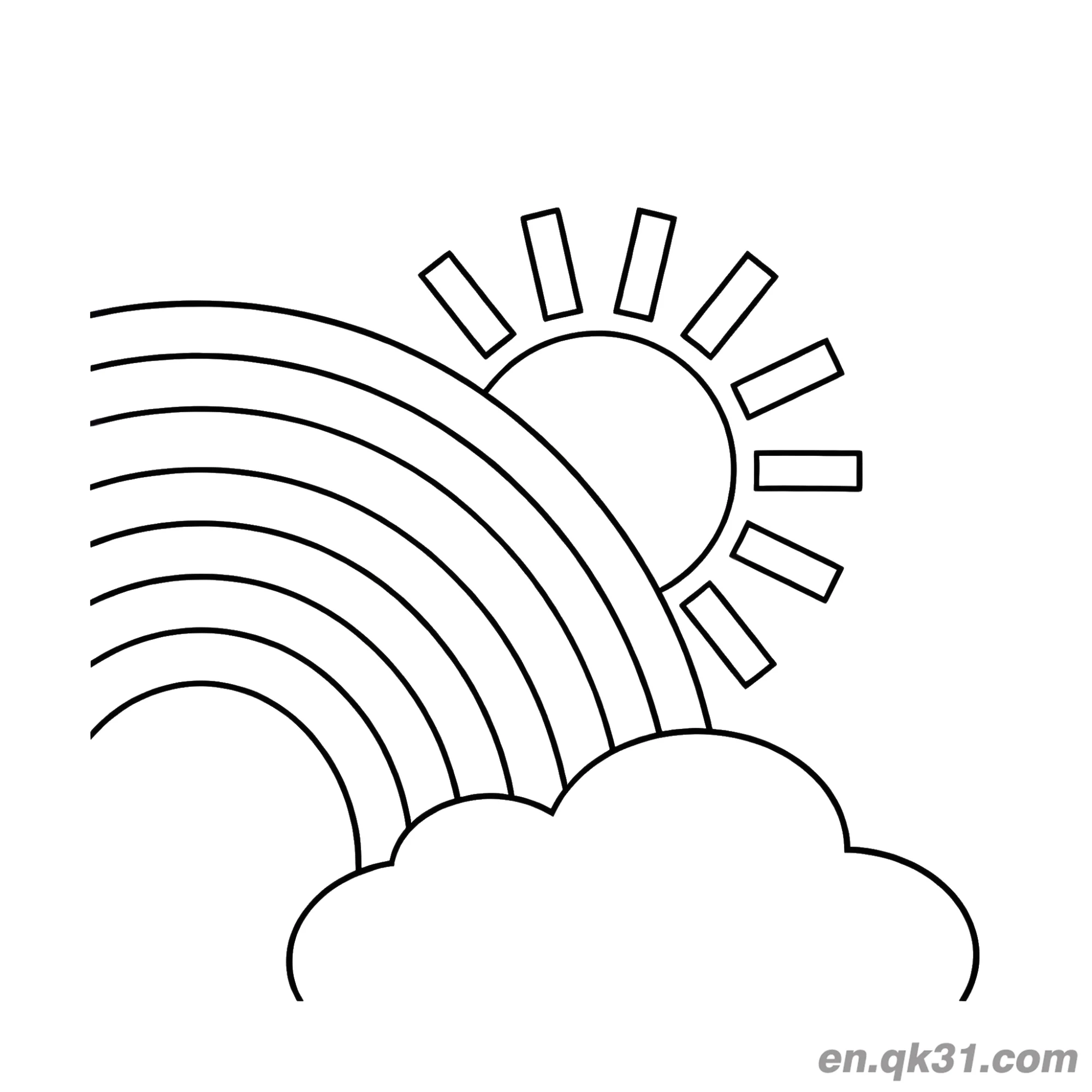 免费 极简彩虹与太阳涂色页 简笔画涂色页