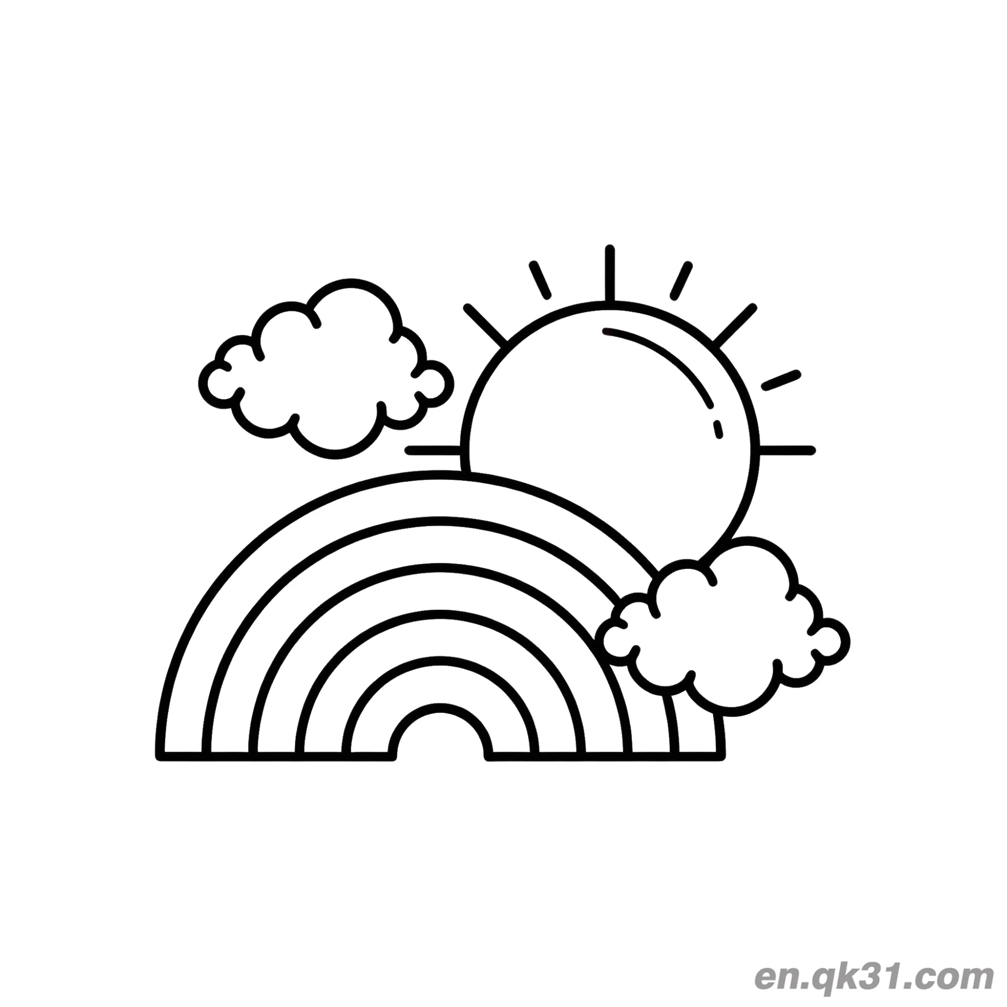 免费 现代风彩虹与太阳涂色页 简笔画涂色页