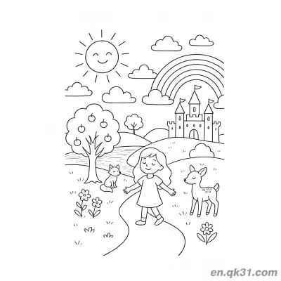 彩虹森林城堡涂色页 – 免费可打印简笔画涂色画