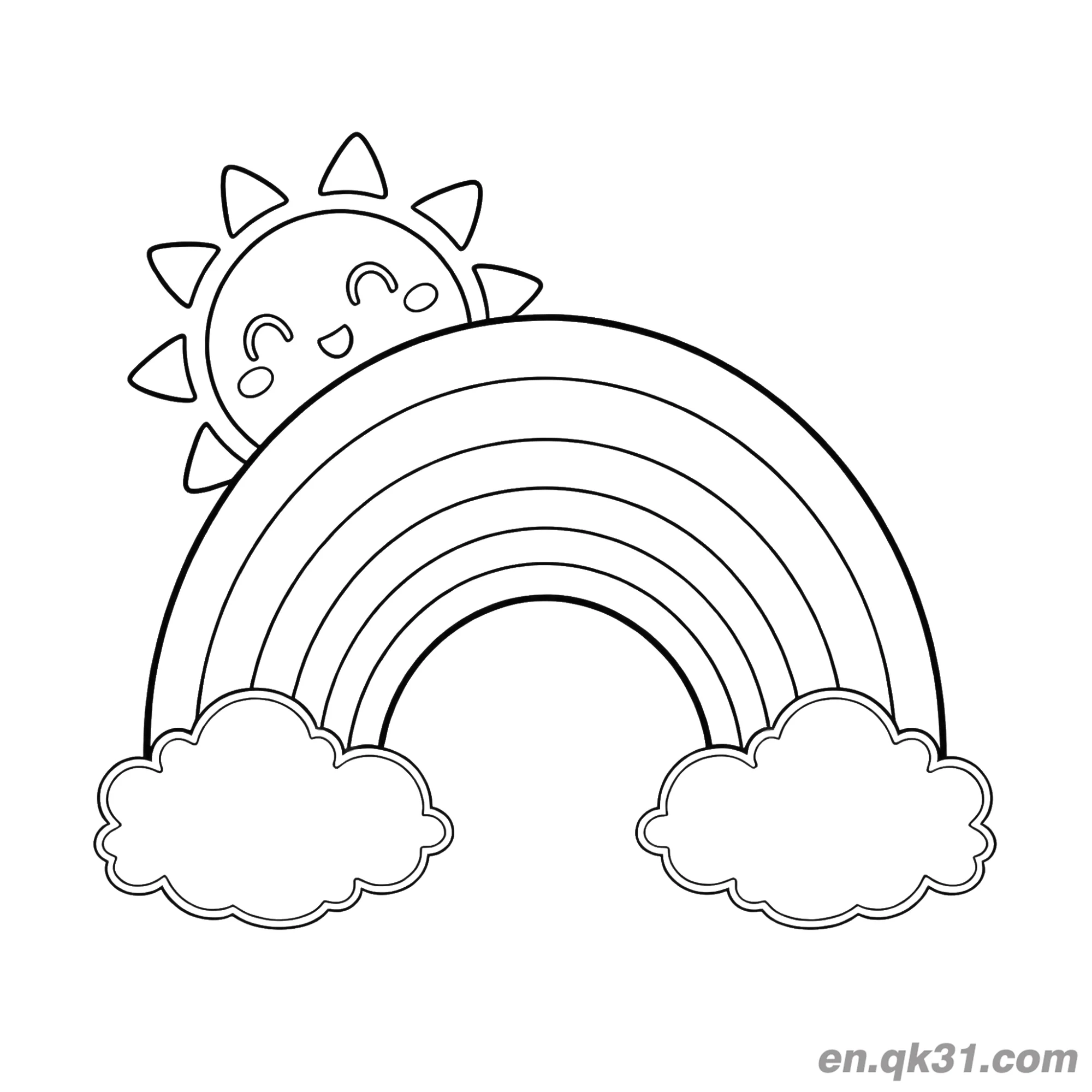免费 微笑太阳与云彩虹涂色页 简笔画涂色页