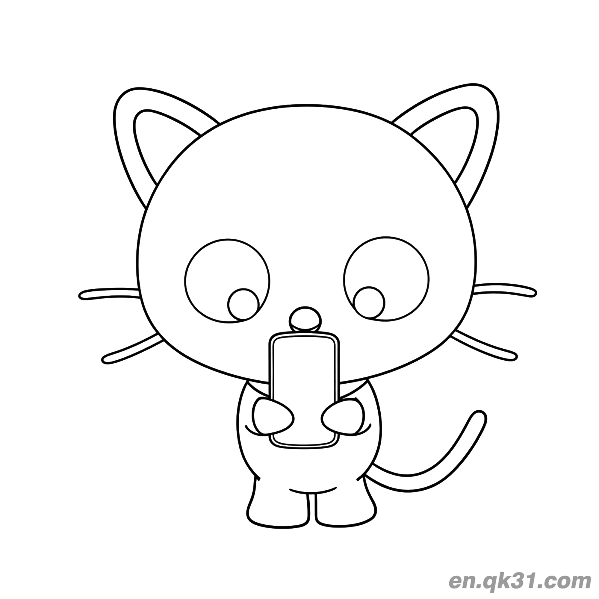 免费 拿智能手机的巧克力猫简笔画涂色页 简笔画涂色页