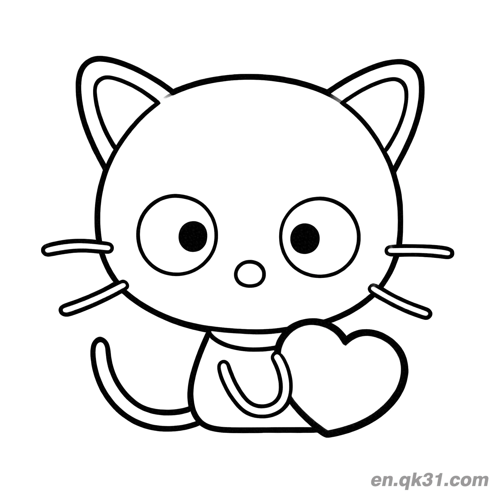 免费 温柔拥抱爱心的巧克力猫简笔画涂色页 简笔画涂色页