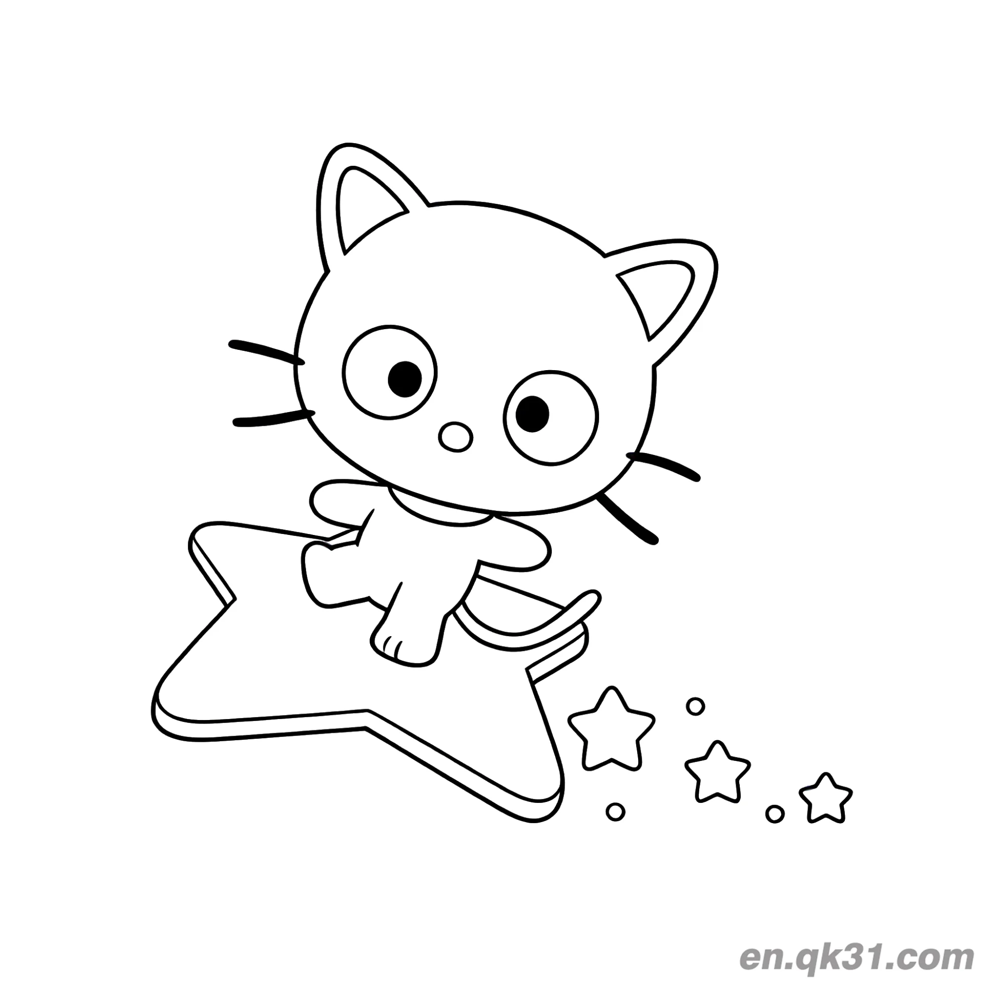 免费 乘坐星星飞翔的巧克力猫简笔画涂色页 简笔画涂色页