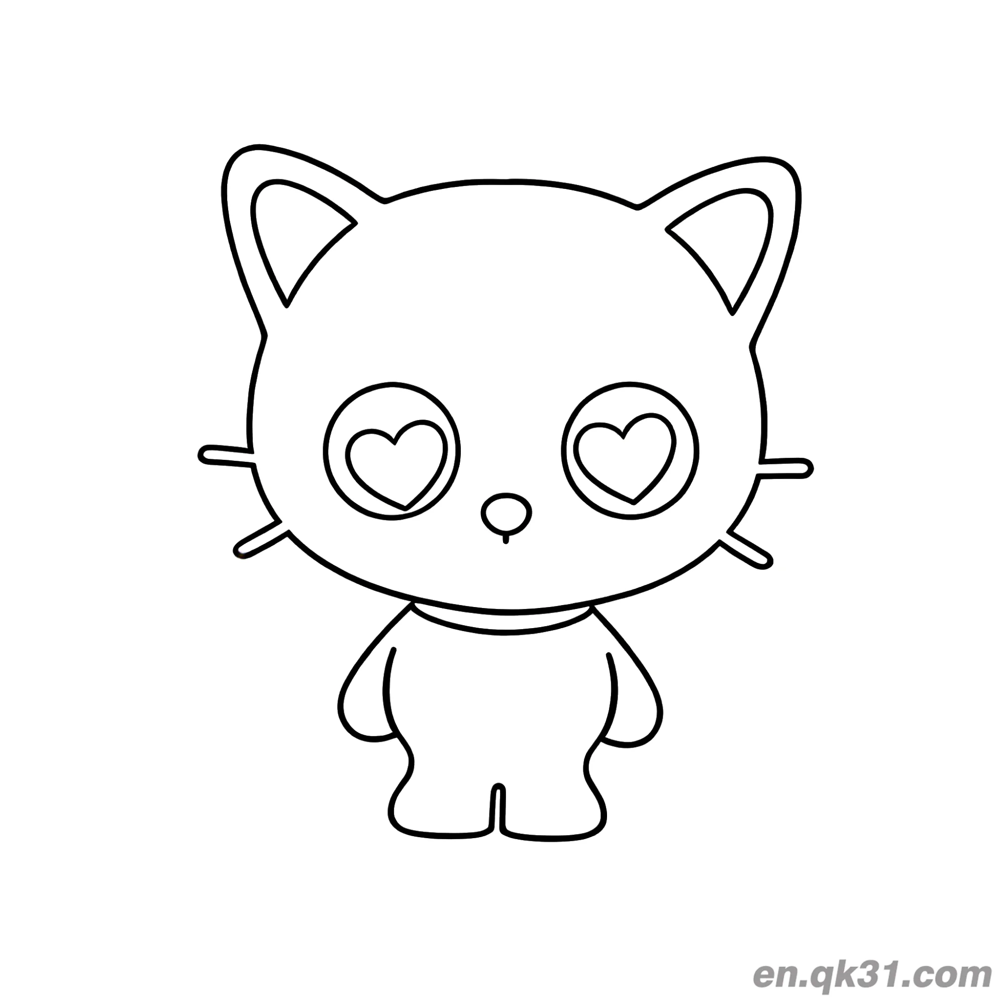 免费 心形眼的巧克力猫简笔画涂色页 简笔画涂色页