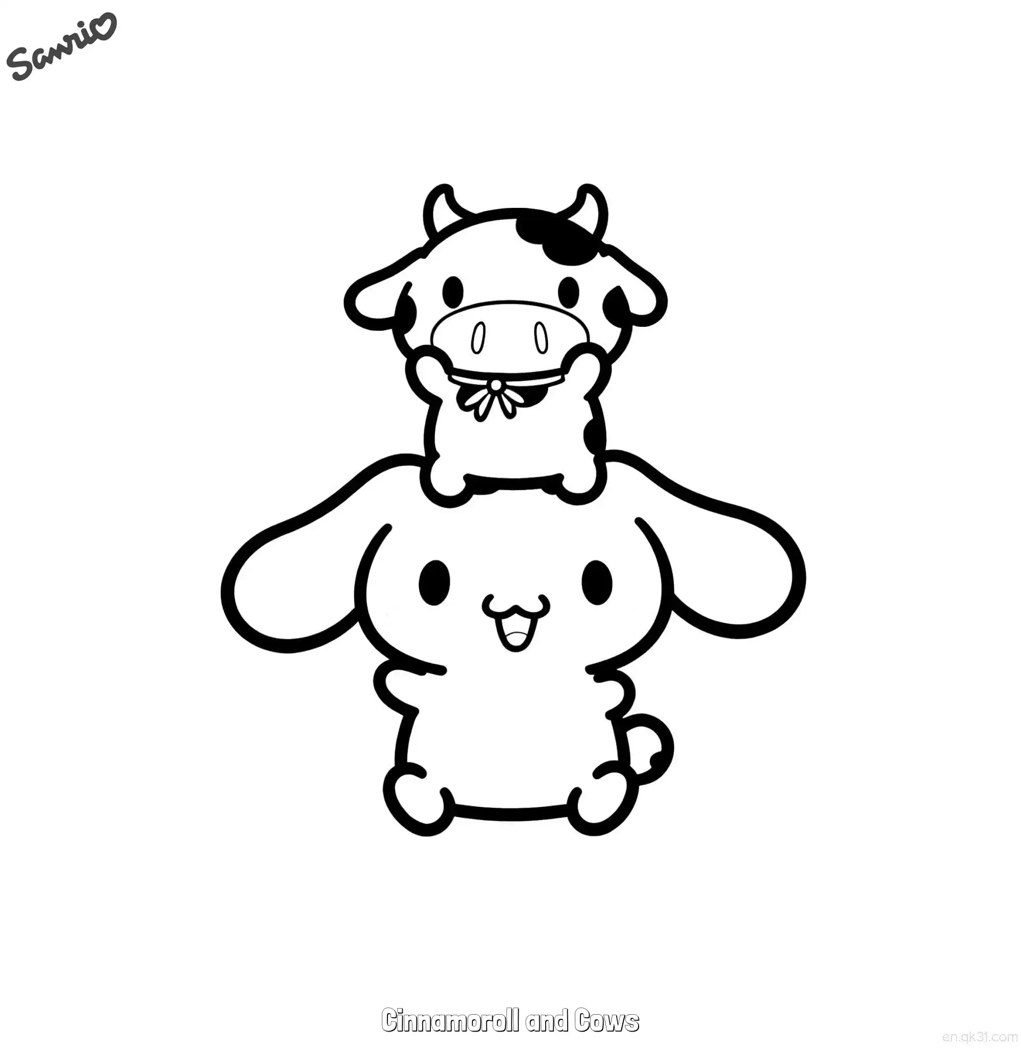 免费 玉桂狗和奶牛 简笔画 素描 涂鸦 - 免费可打印三丽鸥 下载PDF 简笔画涂色页