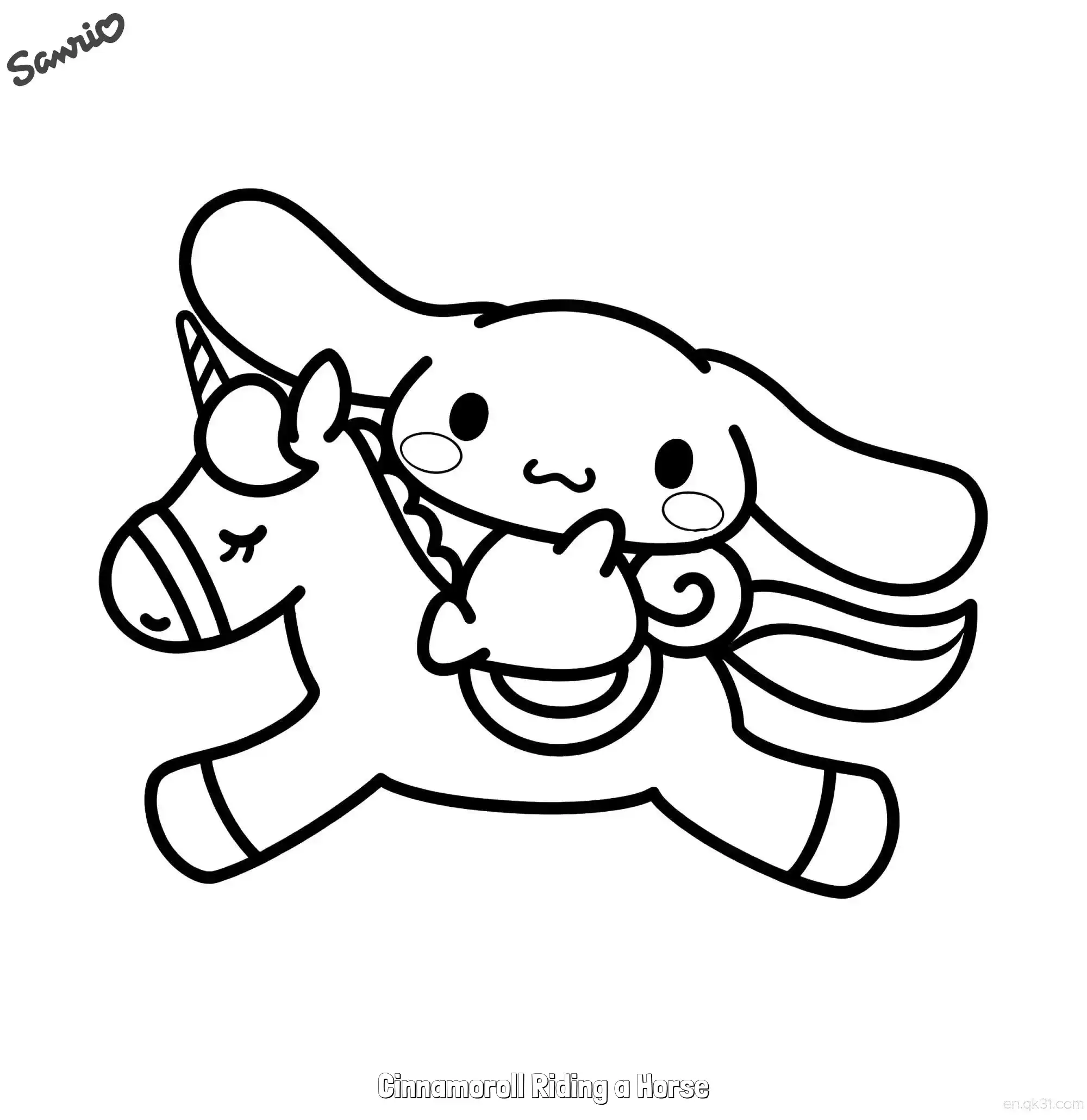 免费 骑马玉桂狗 简笔画 素描 涂鸦 - 免费可打印三丽鸥 下载PDF 简笔画涂色页