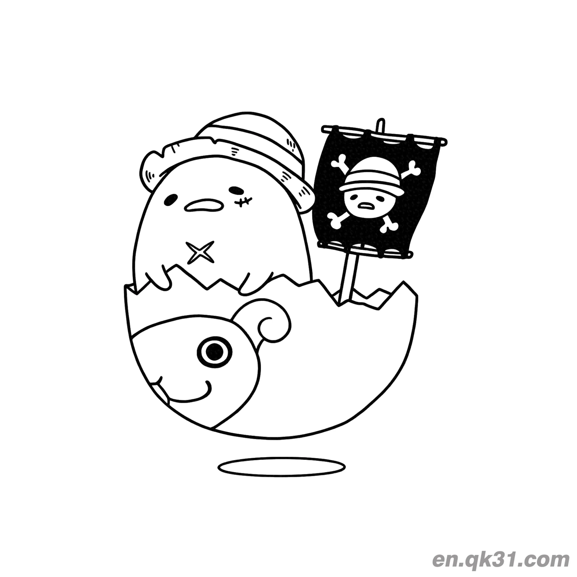 免费 懒蛋蛋海盗驾驶蛋壳船简笔画涂色页 简笔画涂色页