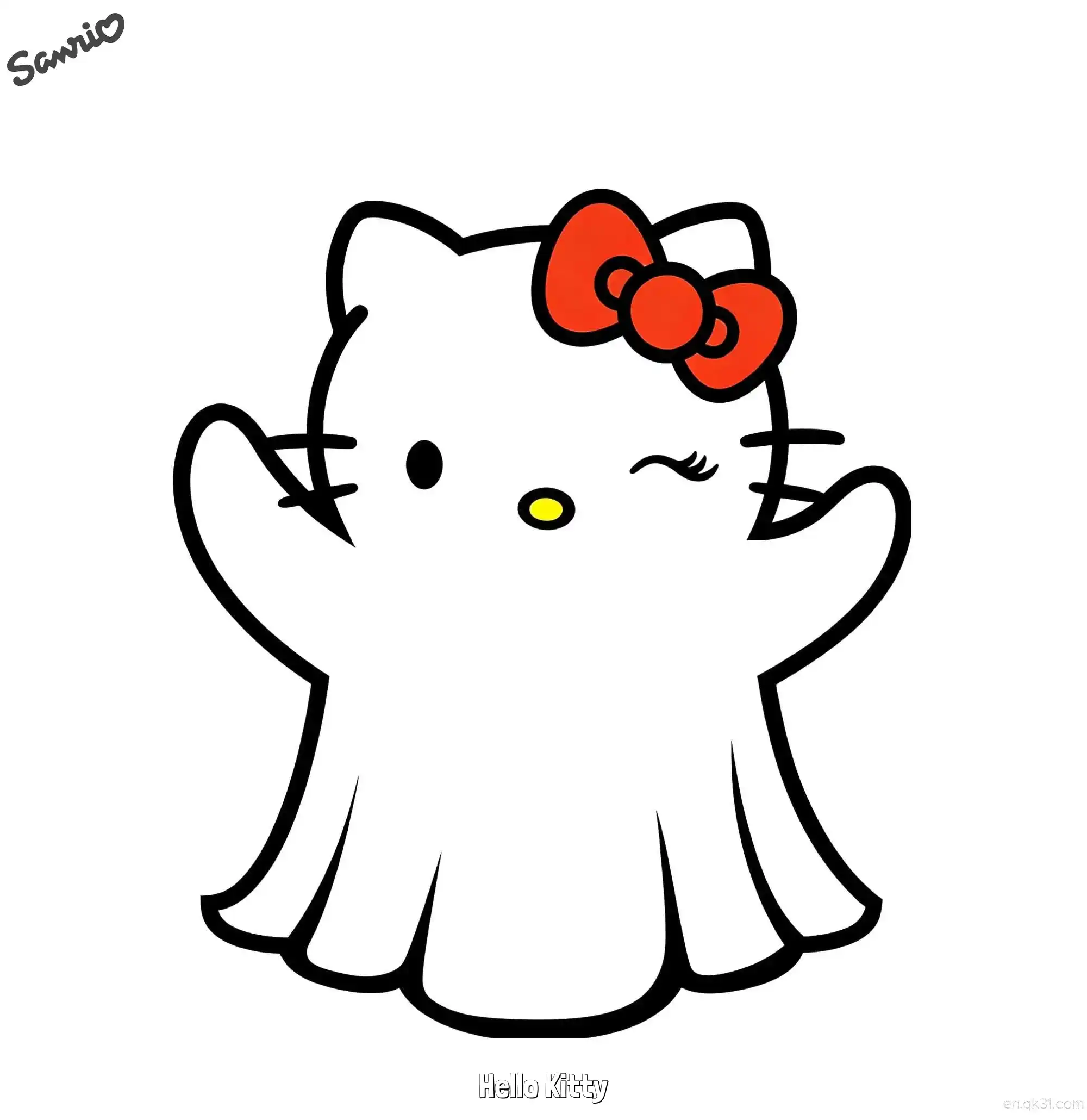 凯蒂猫万圣节幽灵造型涂色页简笔画涂色画 – 为儿童和成人提供的免费可打印简笔画涂色画