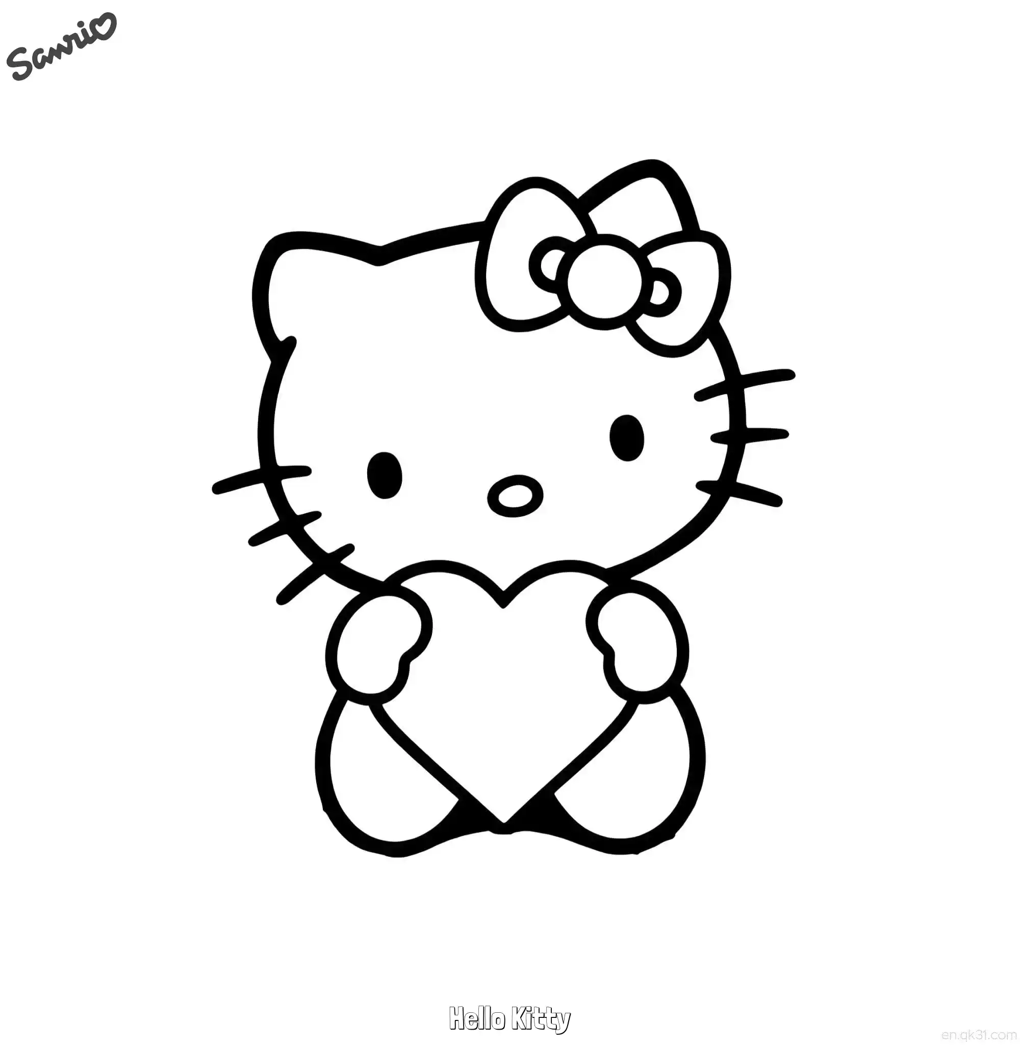 免费 凯蒂猫手捧爱心送温暖涂色页 简笔画涂色页