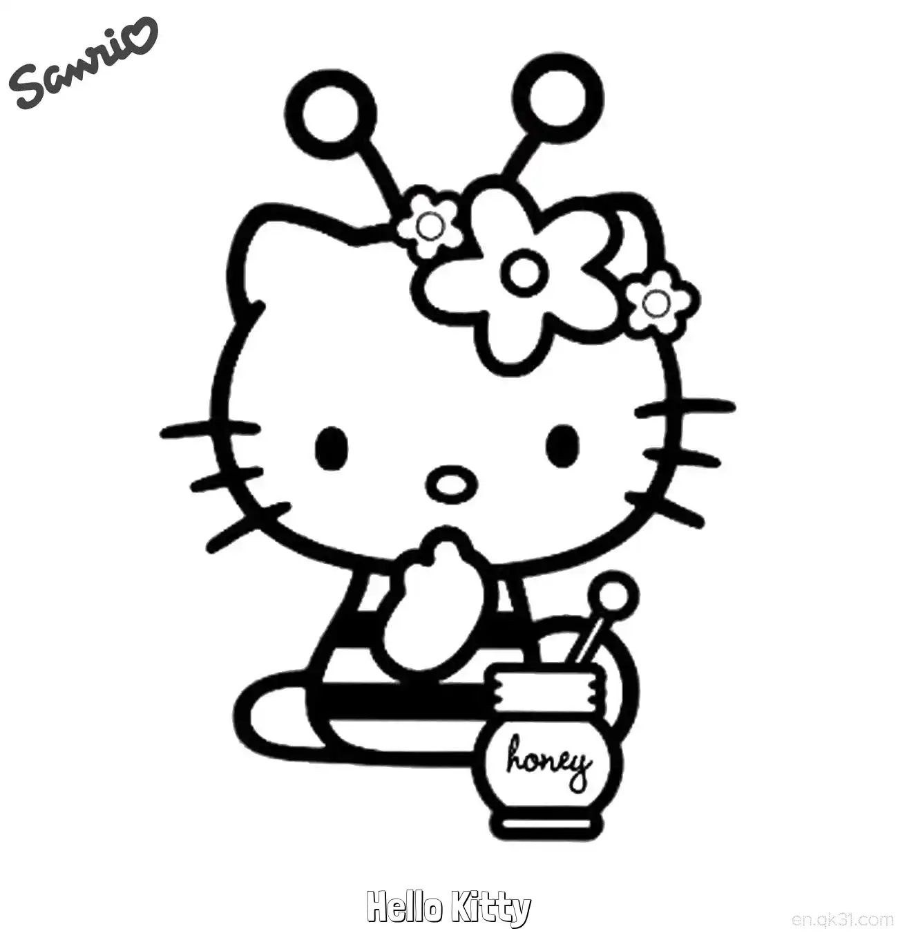 免费 凯蒂猫小蜜蜂采蜂蜜涂色页 简笔画涂色页