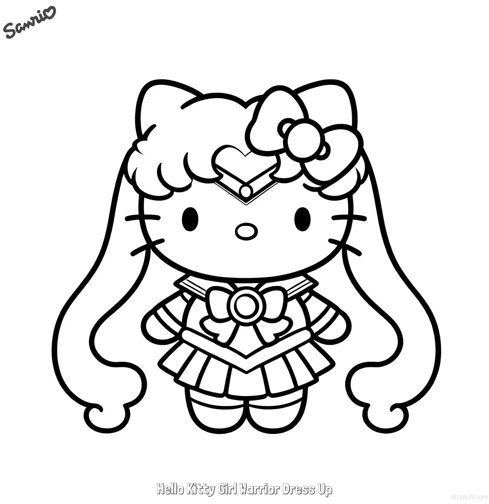 免费 凯蒂猫水手月亮战士造型涂色页 简笔画涂色页