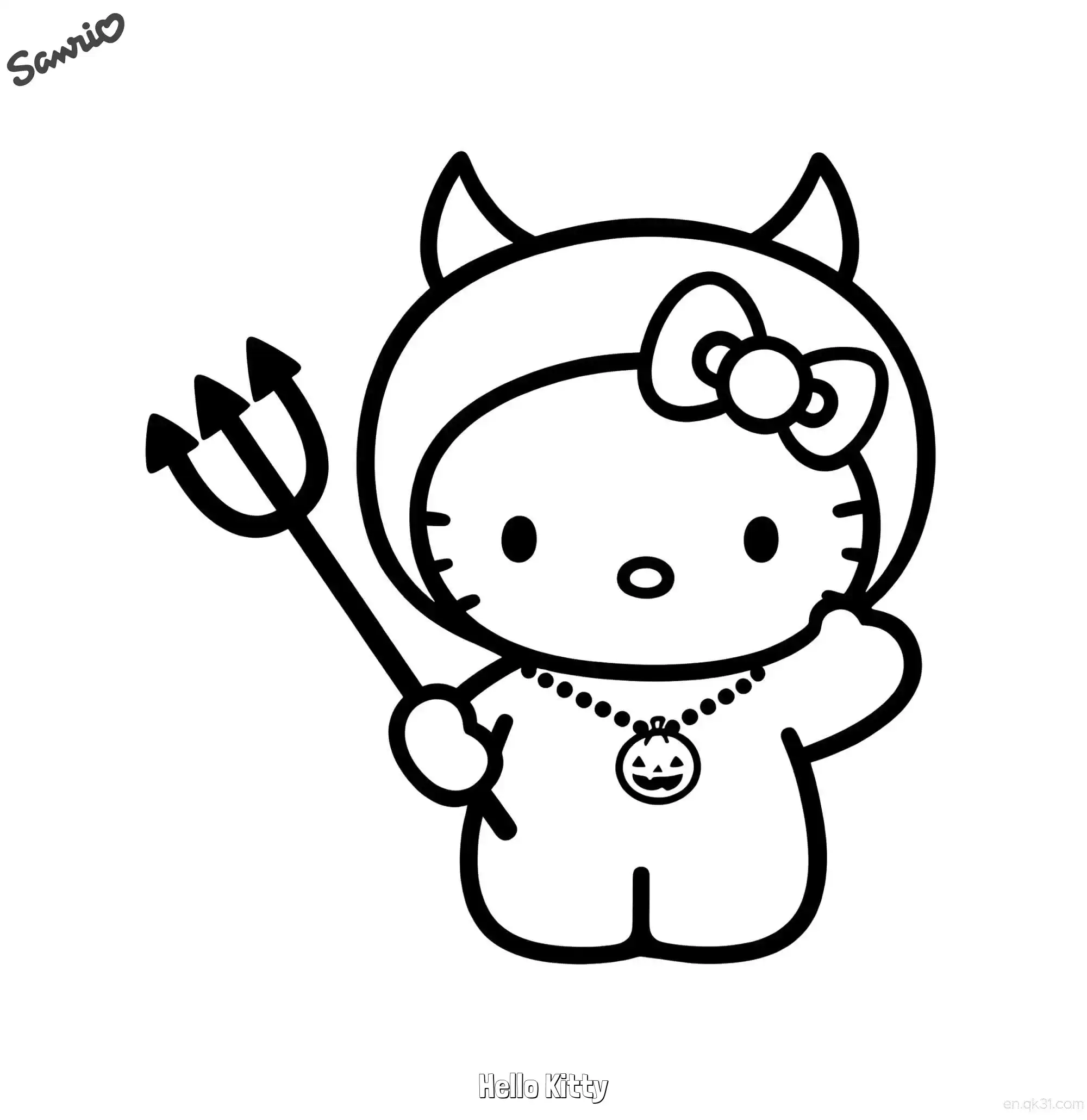 免费 凯蒂猫小恶魔叉子涂色页 简笔画涂色页