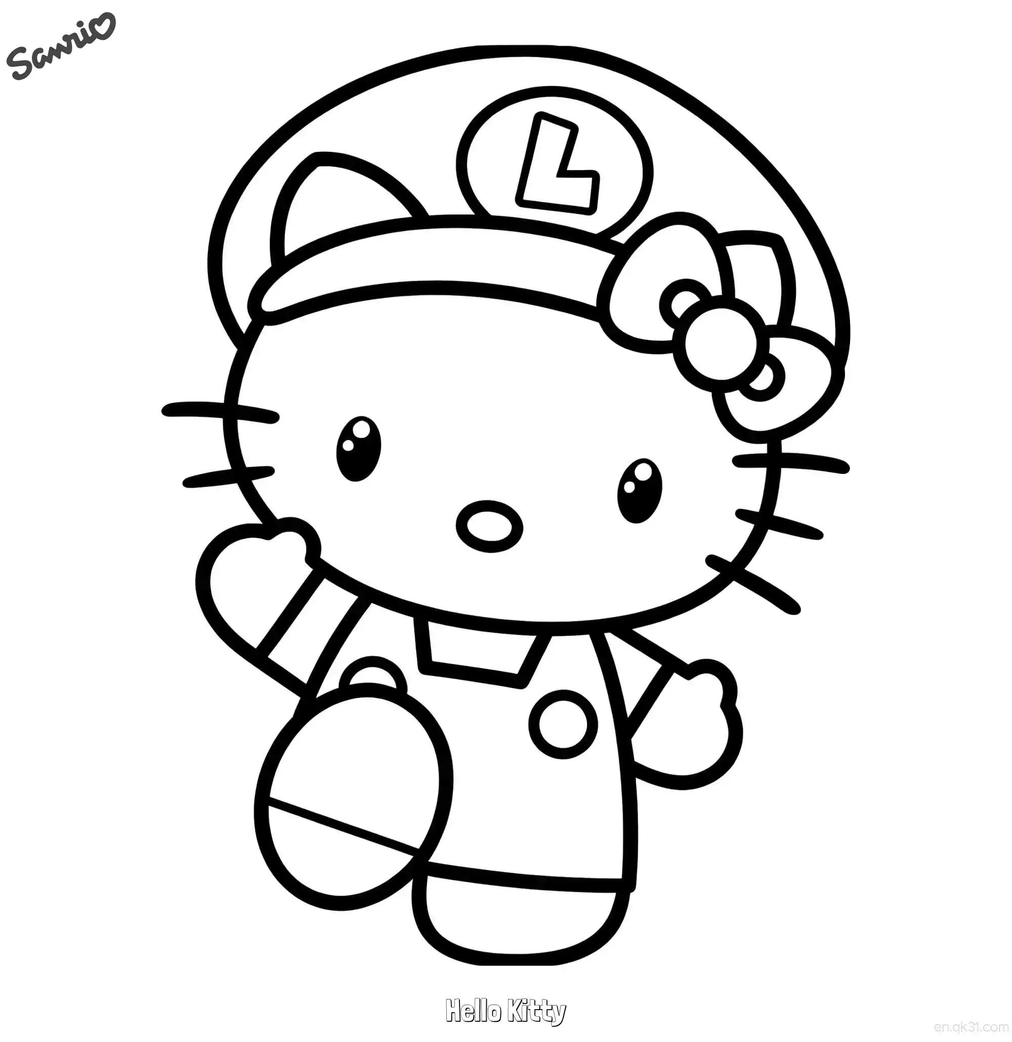 免费 凯蒂猫路易吉造型涂色页 简笔画涂色页