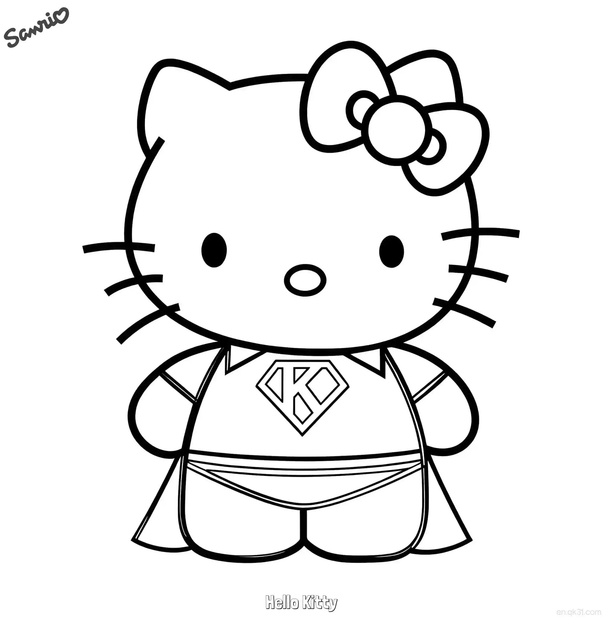 免费 凯蒂猫超人战袍造型涂色页 简笔画涂色页