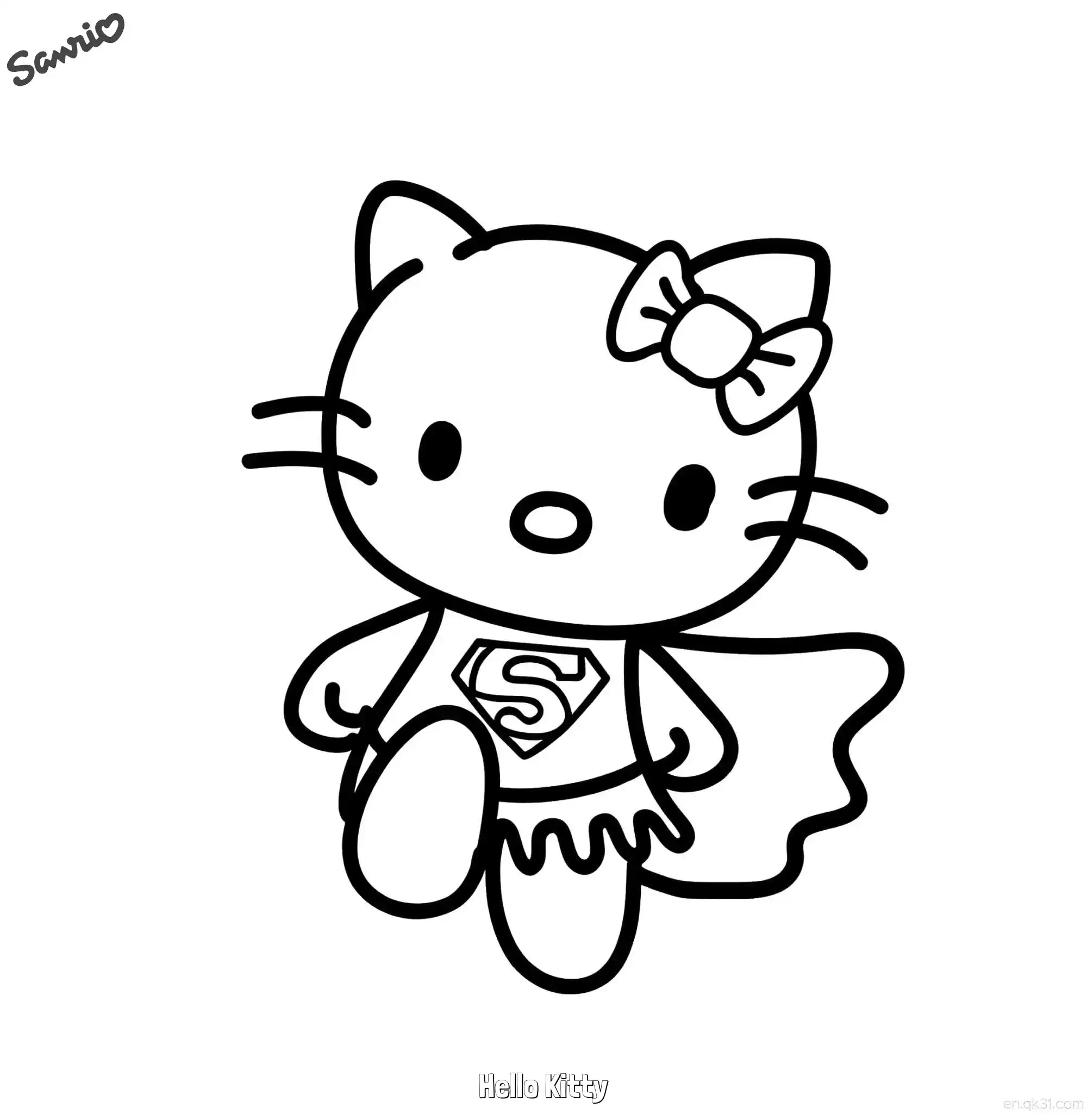 免费 凯蒂猫超级英雄飞行动作涂色页 简笔画涂色页