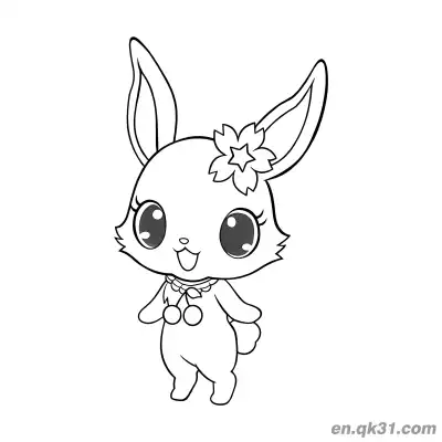 宝石宠物兔子樱花发饰樱桃项链简笔画涂色页 – 免费可打印简笔画涂色画