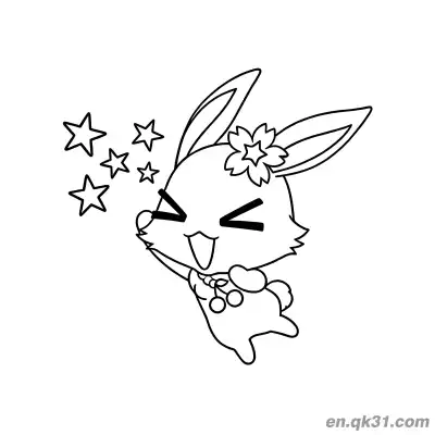 宝石宠物兔子樱花发饰施展星星魔法简笔画涂色页 – 免费可打印简笔画涂色画