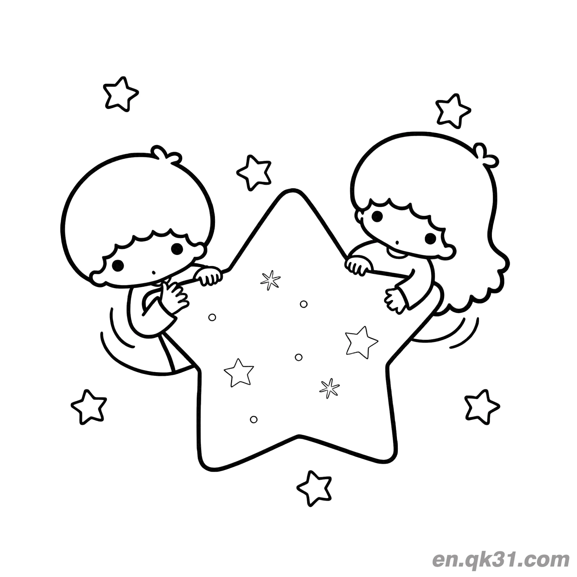 免费 双子星 一起推大星星周围是小星星 简笔画涂色页 简笔画涂色页
