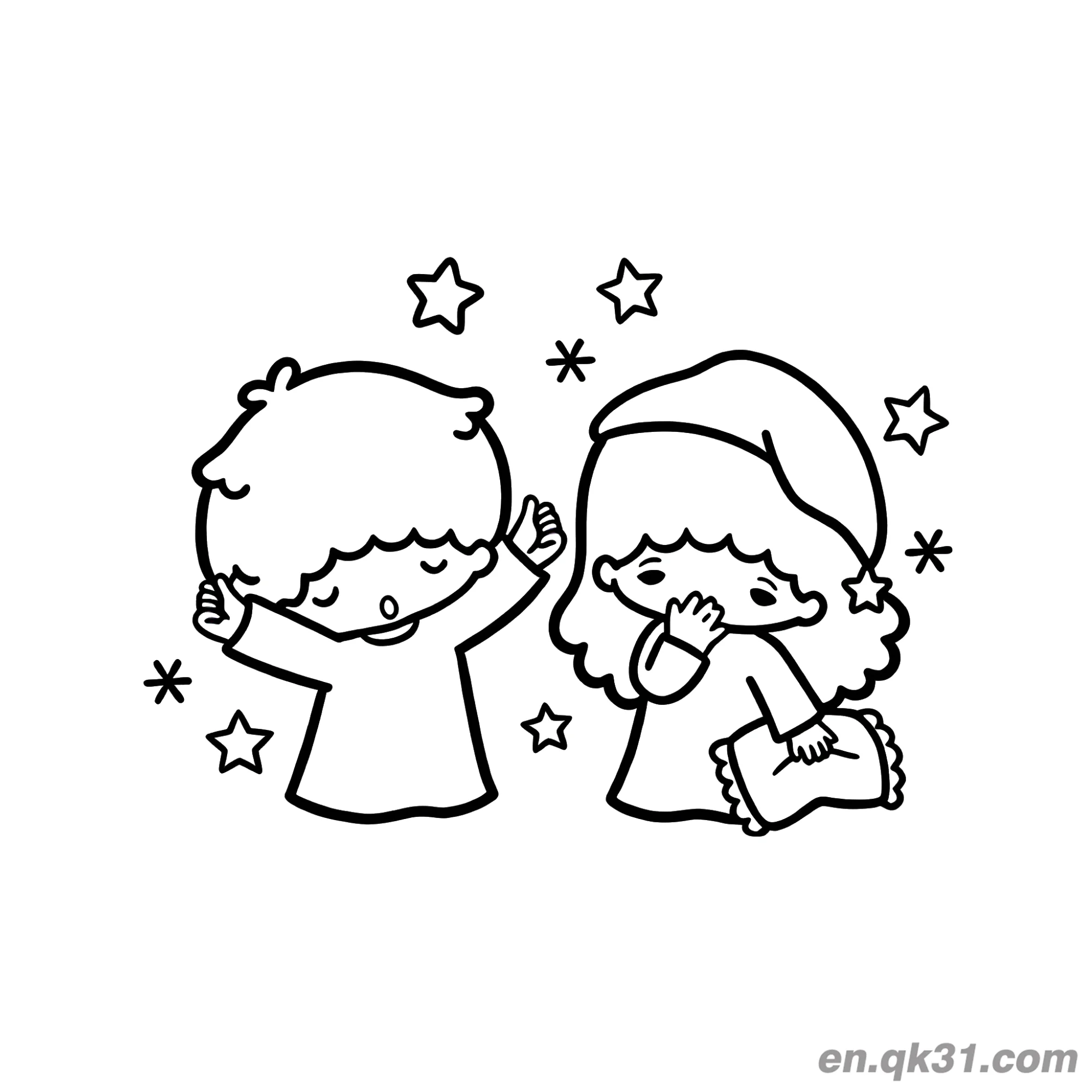 免费 双子星 基琪打哈欠拉拉捂嘴打哈欠早晨周围是星星 简笔画涂色页 简笔画涂色页